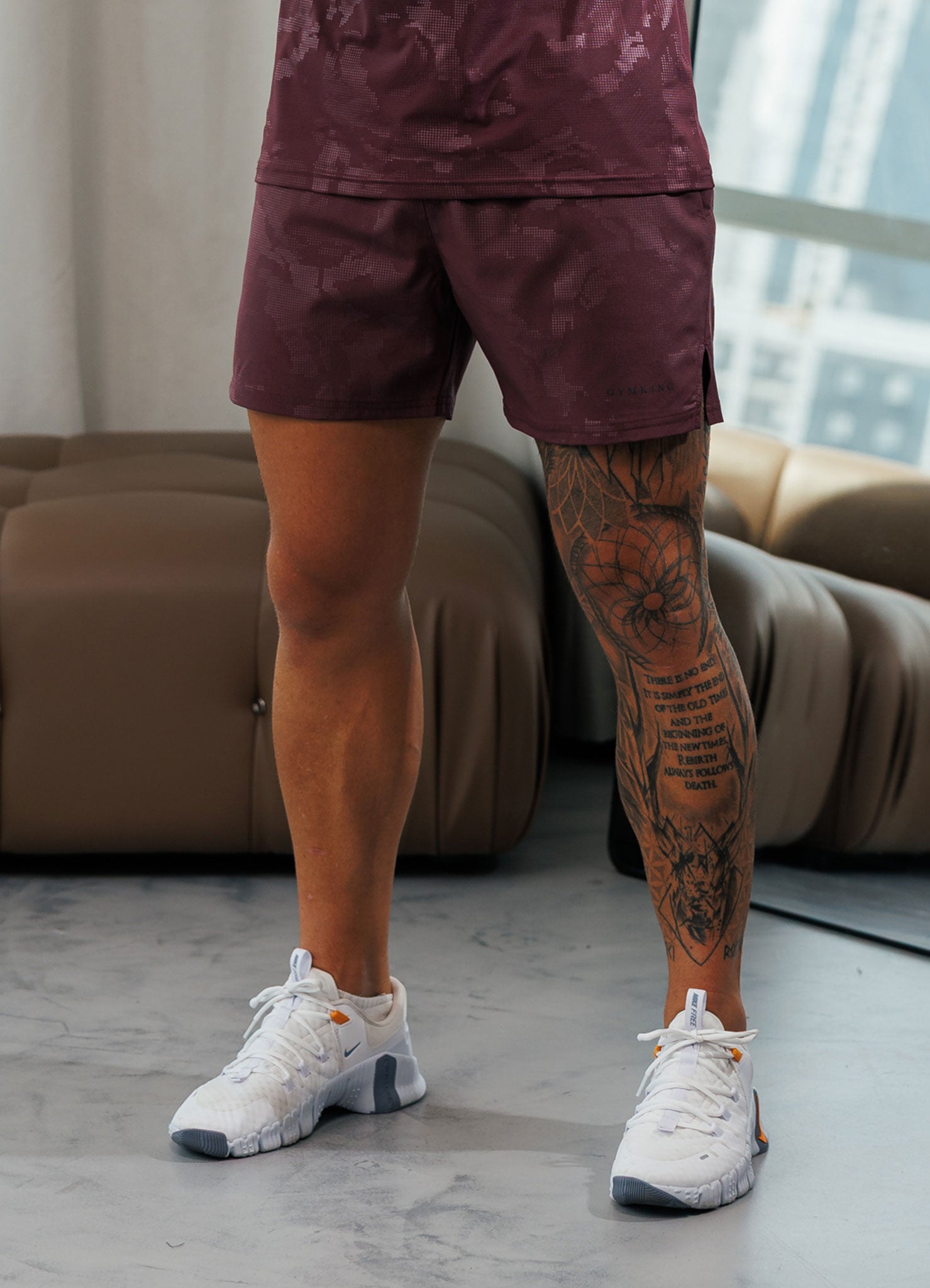 Gym King Debossed Camo Short 5" - Mulberry