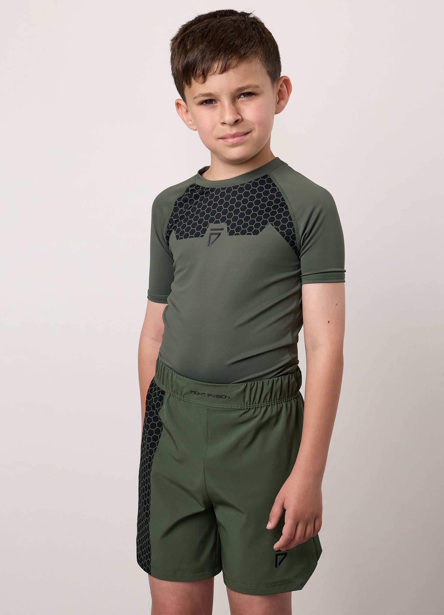 Gym King Kids Fight Division Rashguard met korte mouwen voor vechtsporten - Deep Olive