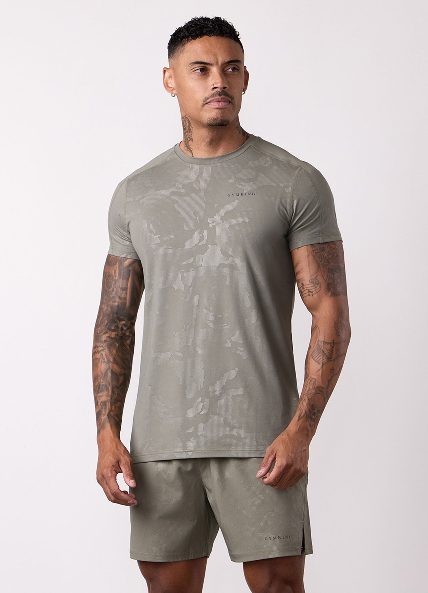 Gym King Debossed Camo Tee - Olive