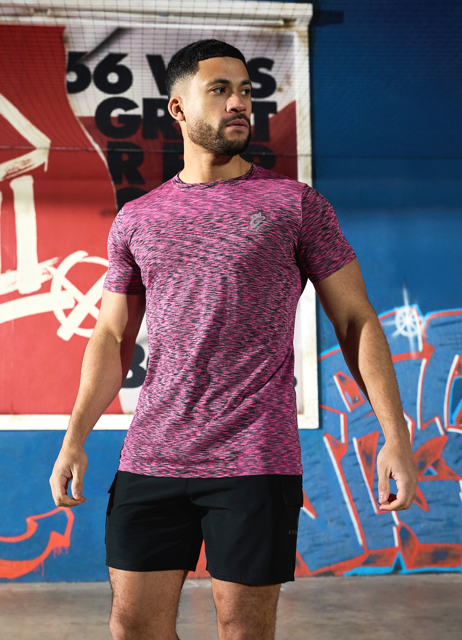 Gym King Seamless Space Dye Tee - Black/Pink
