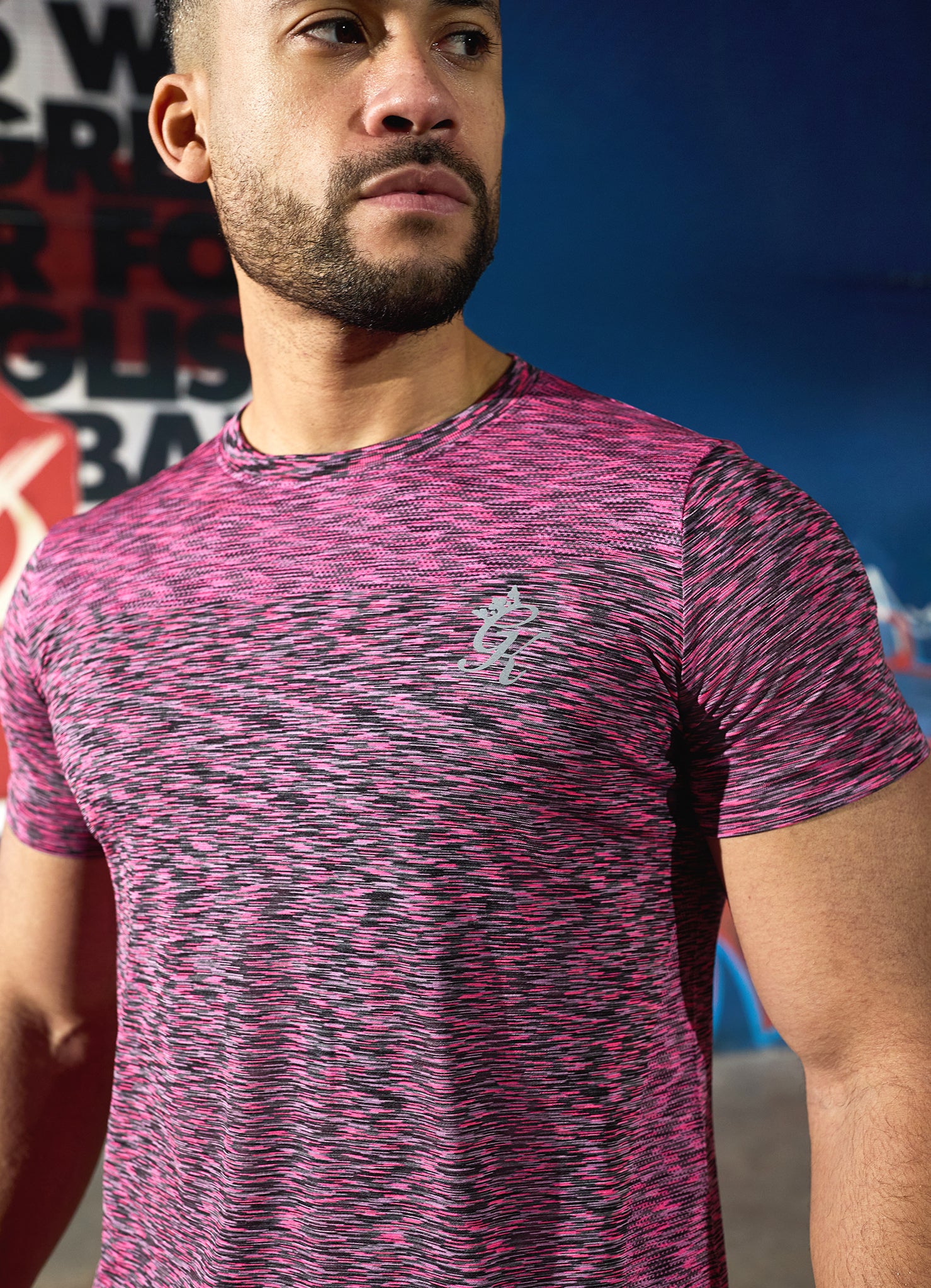 Gym King Seamless Space Dye Tee - Black/Pink