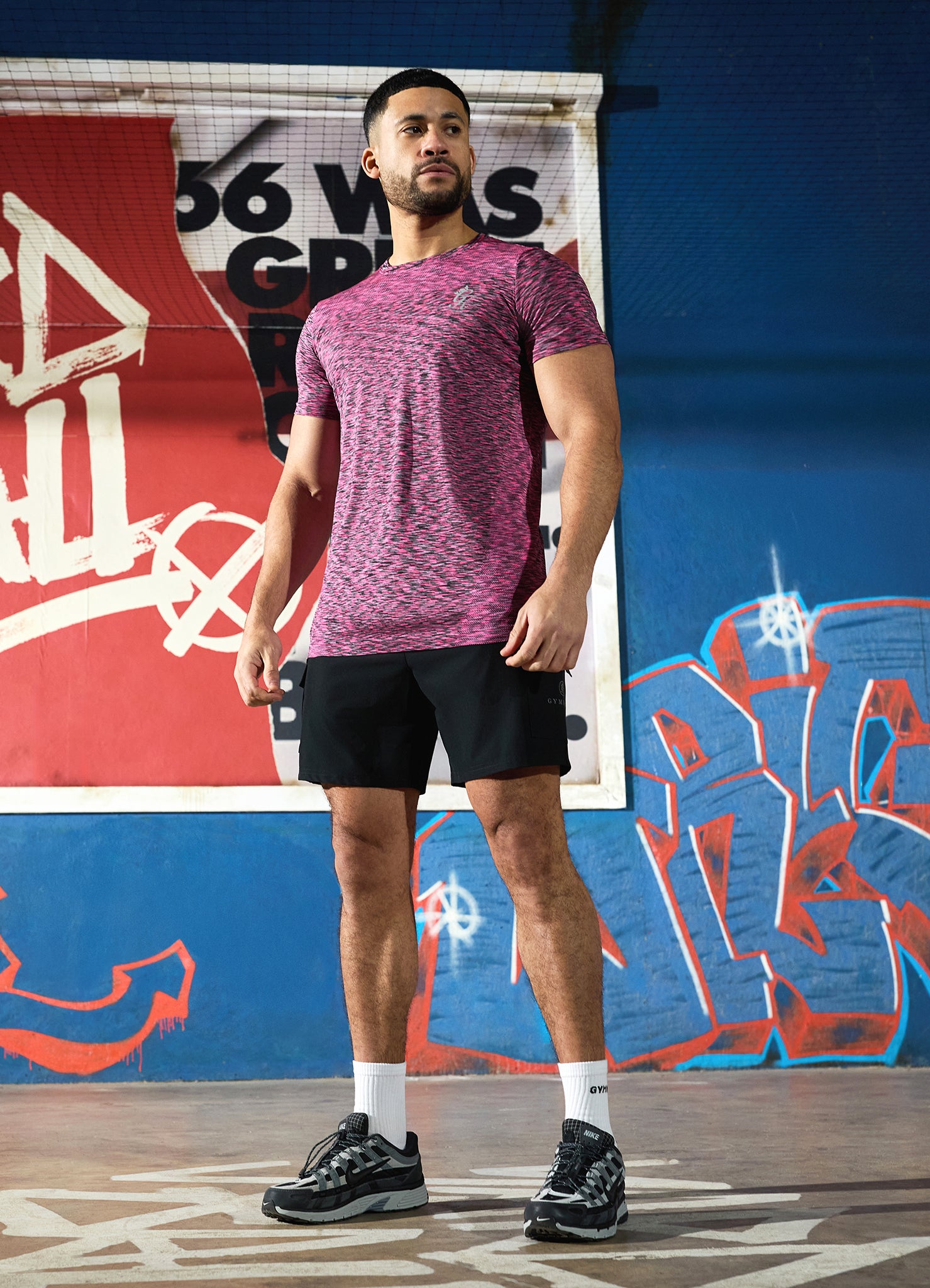 Gym King Seamless Space Dye Tee - Black/Pink