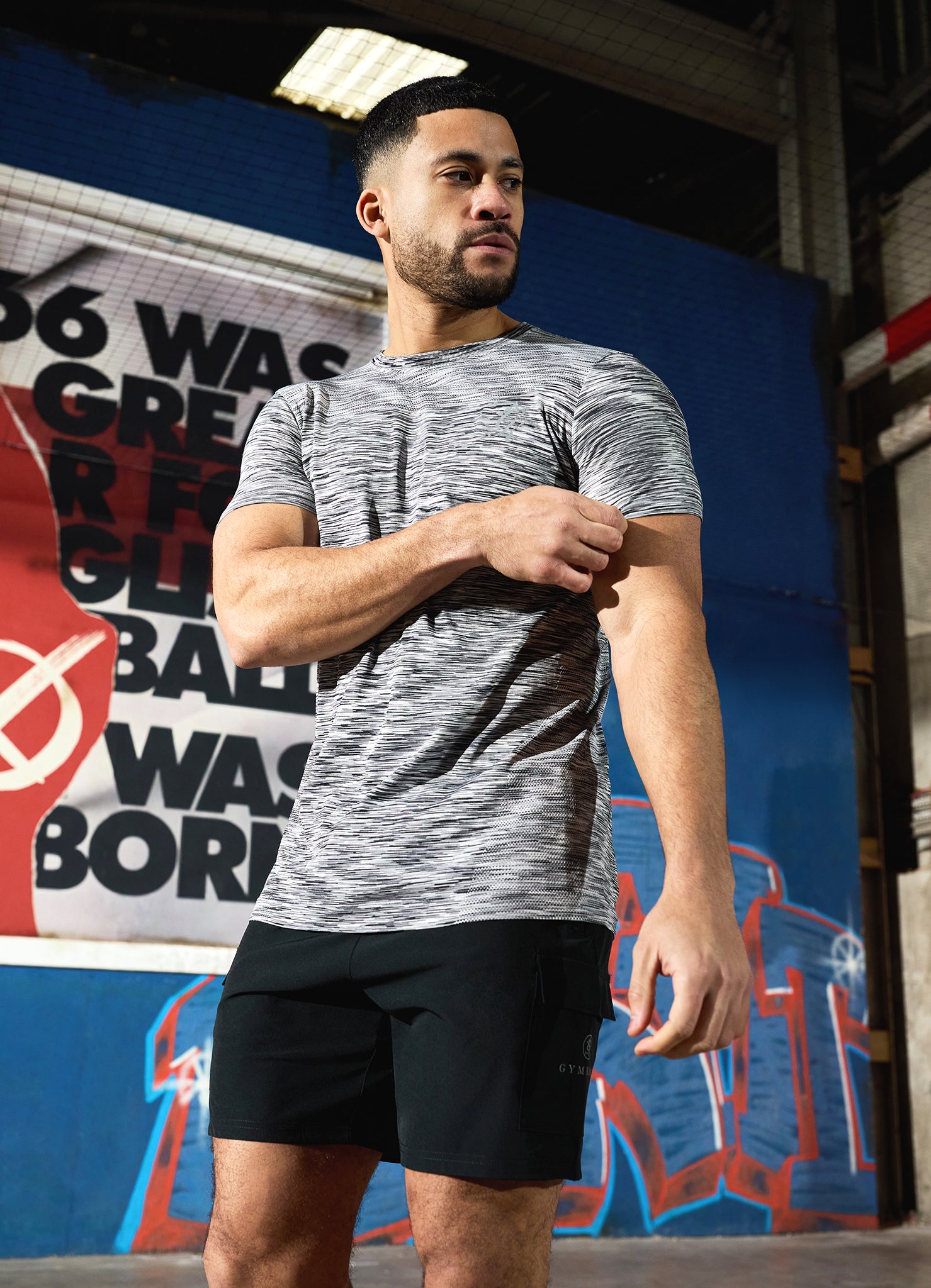 Gym King Seamless Space Dye Tee - Light Grey/Black