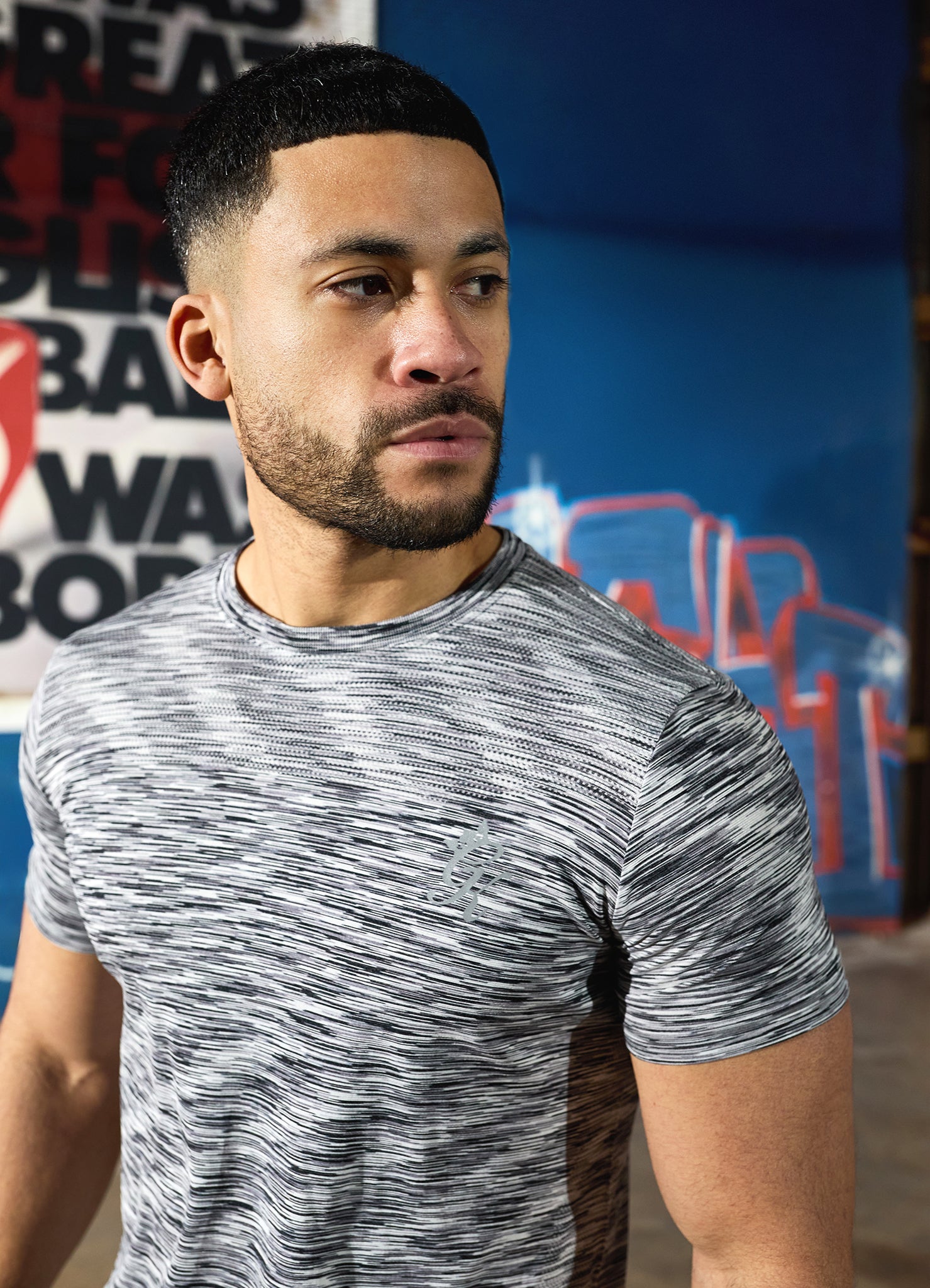 Gym King Seamless Space Dye Tee - Light Grey/Black