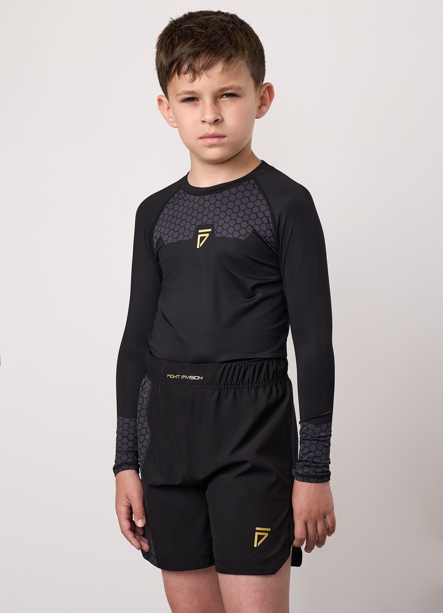 Gym King Older Kids Fight Division Combat Long Sleeve Rash Guard - Black