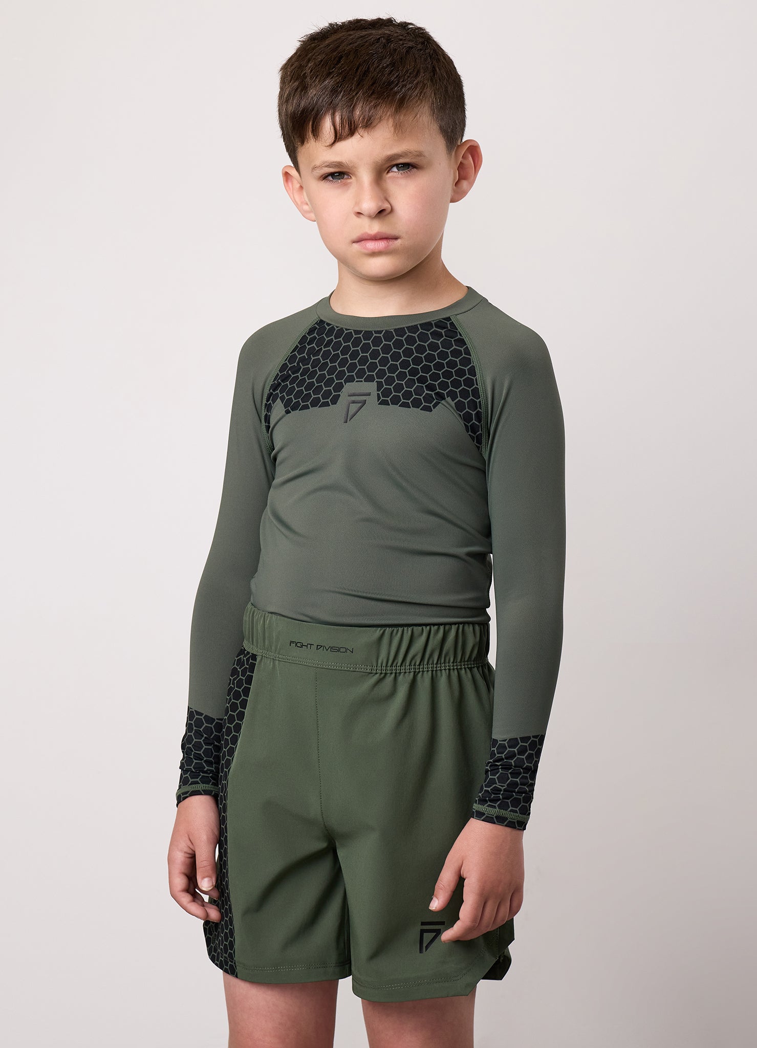 Gym King Kids Fight Division Combat rashguard met lange mouwen - Deep Olive
