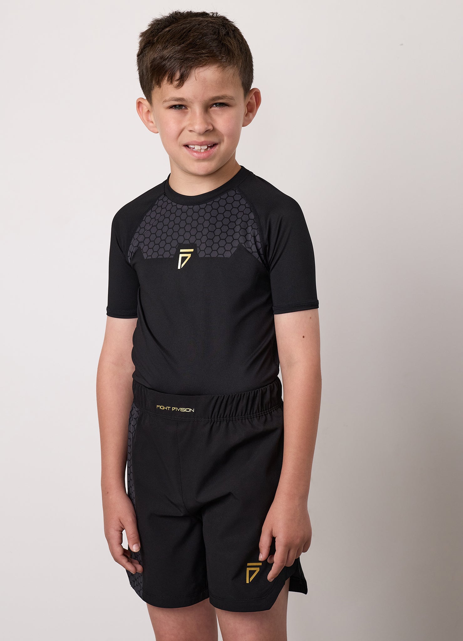 Gym King Older Kids Fight Division Combat Short Sleeve Rash Guard - Black