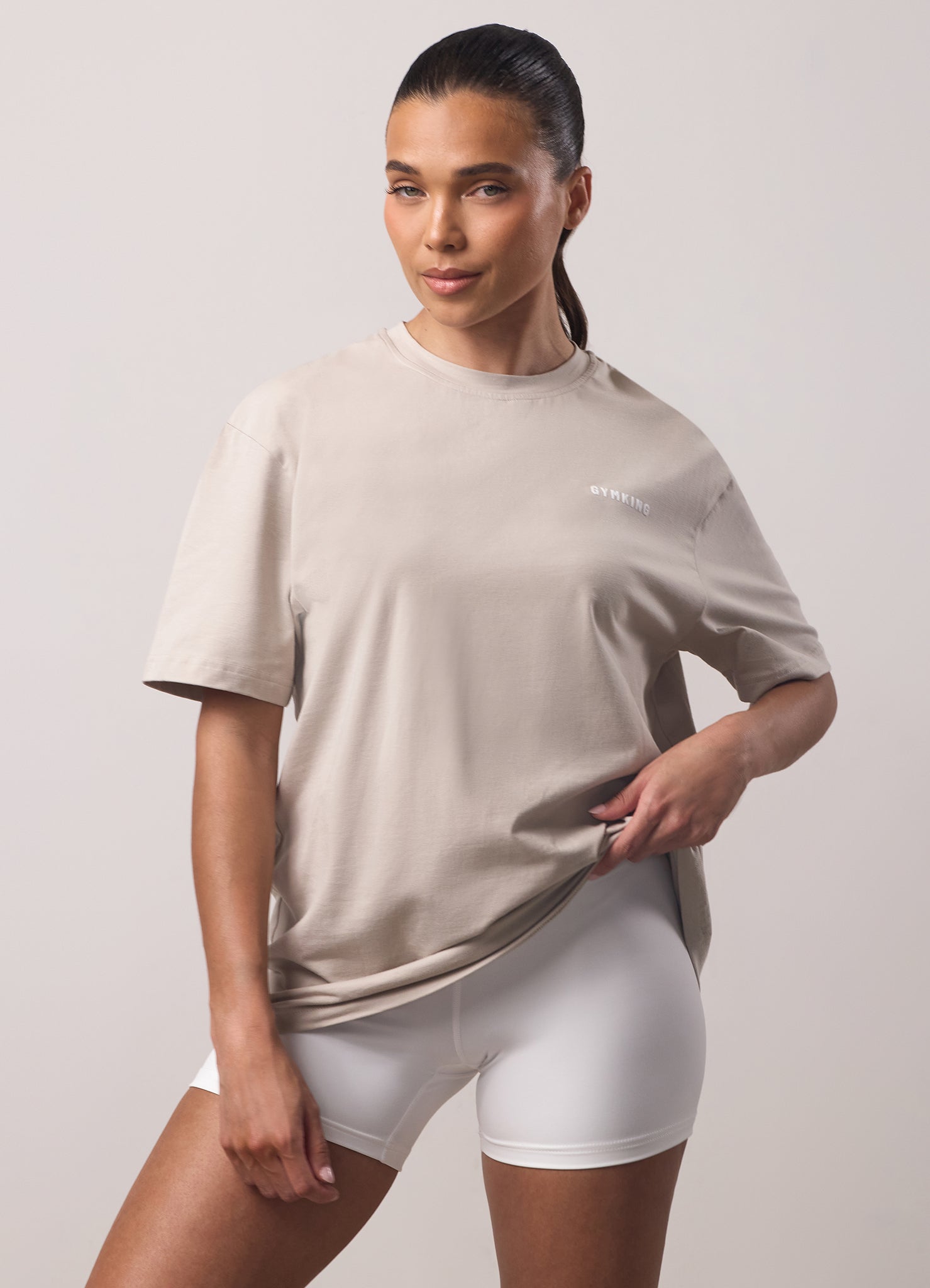 Gym King Challenge Boyfriend Tee - Light Stone