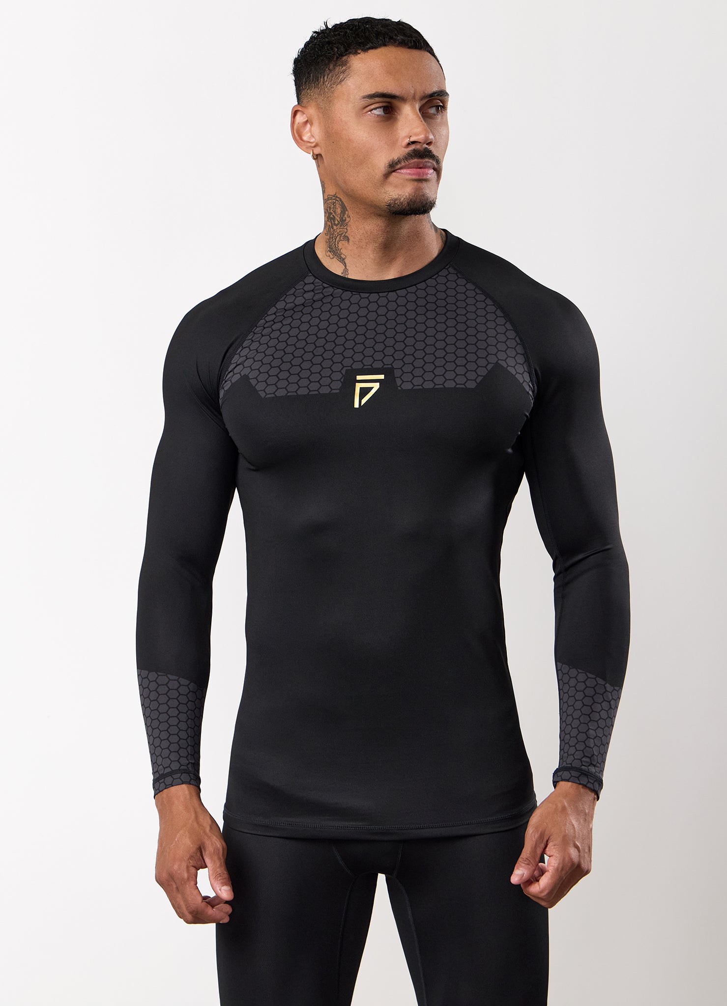 Gym King Fight Division Combat Long Sleeve Rash Guard - Black