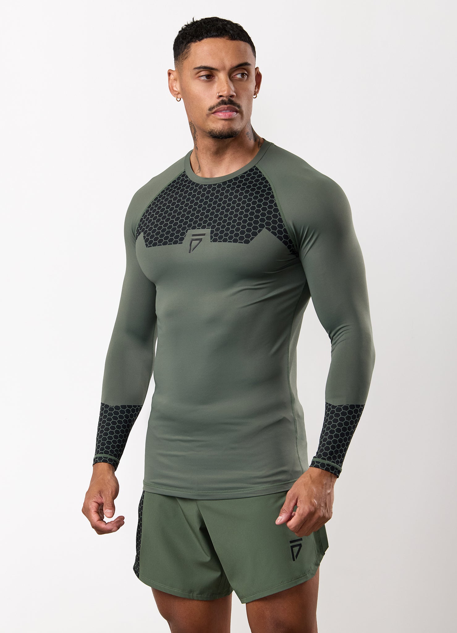 Gym King Fight Division Combat Long Sleeve Rash Guard - Deep Olive