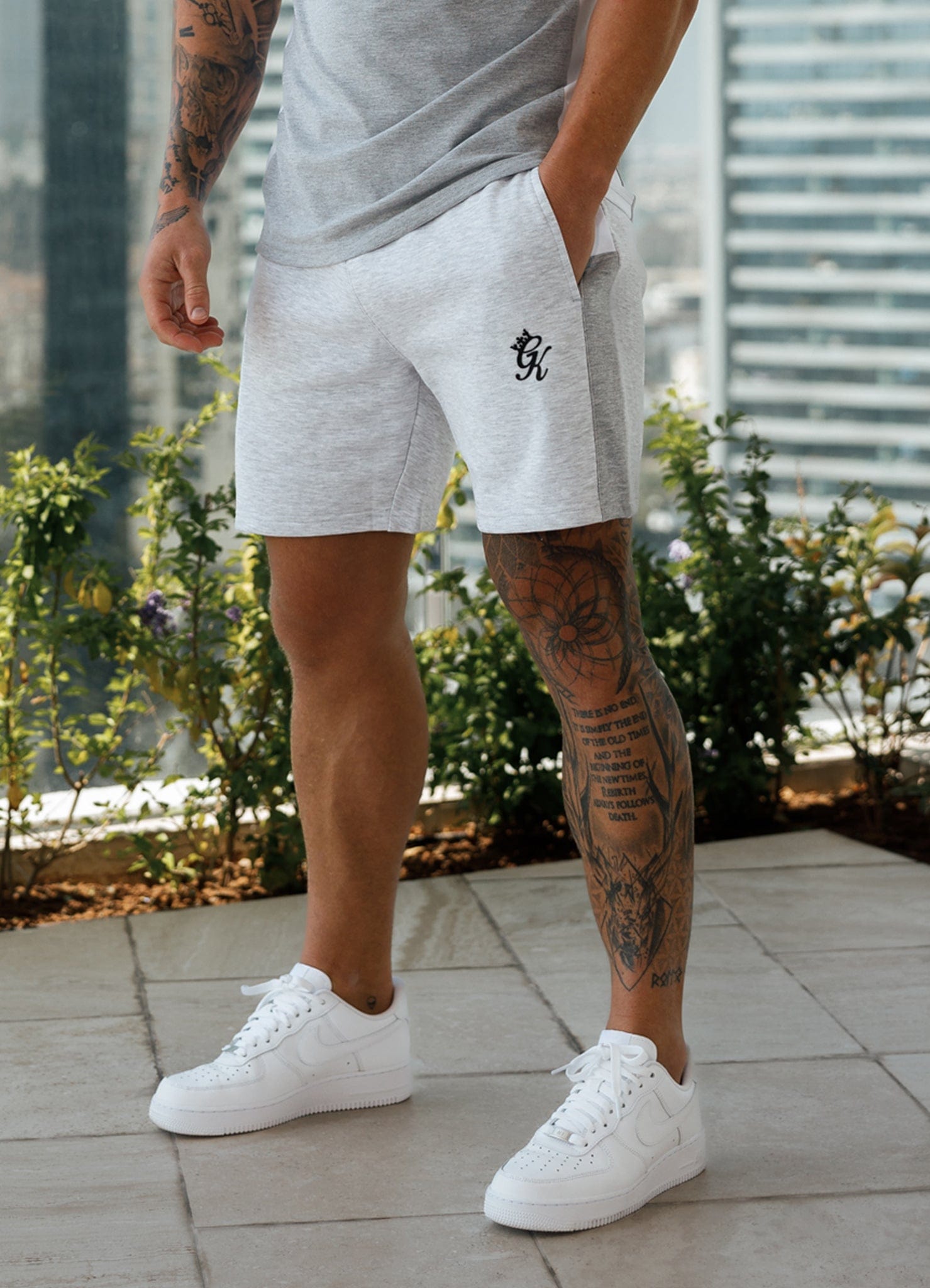 Gym King Contrast Panel Short - Snow Marl/Light Grey/White