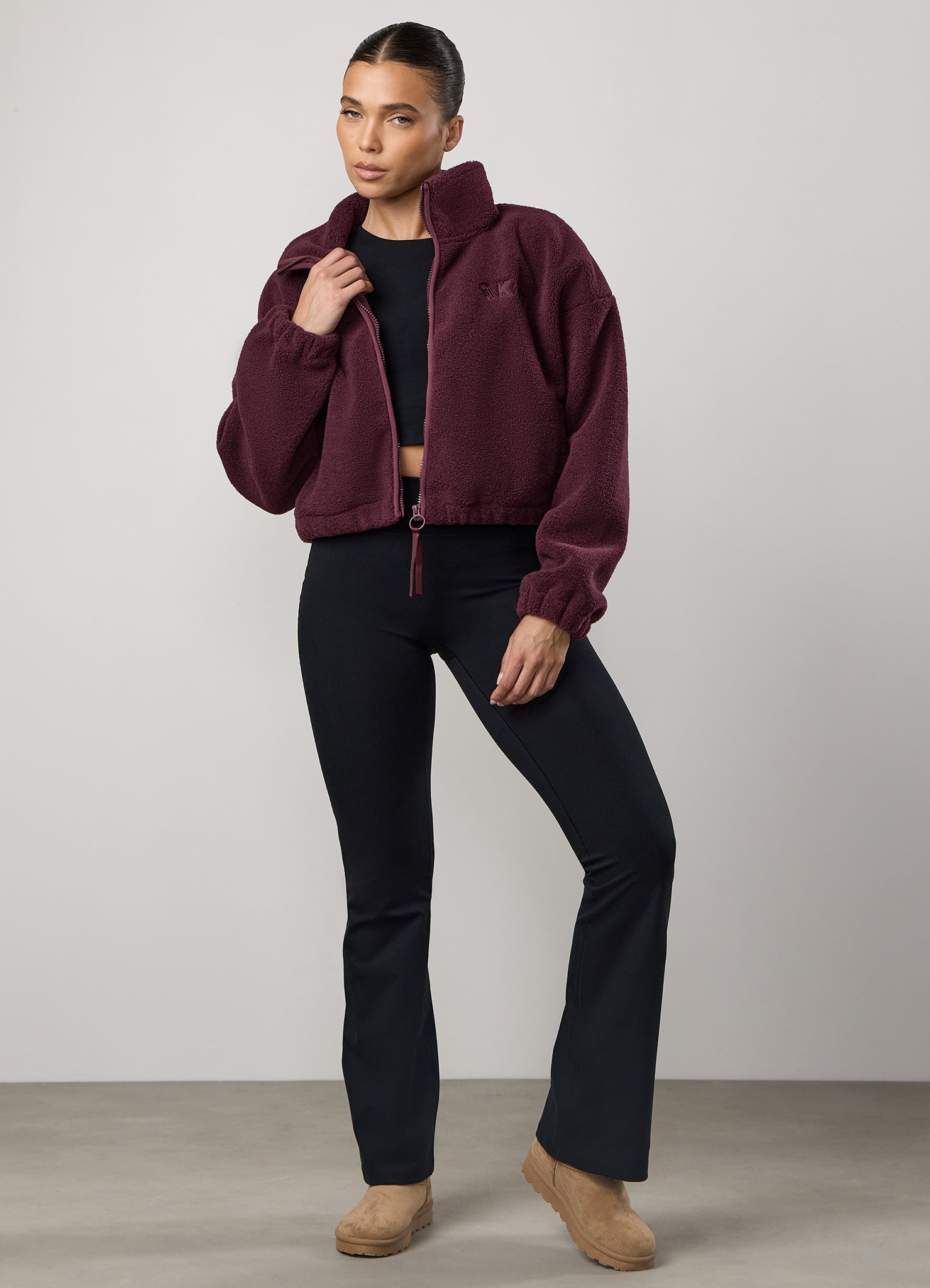 Gym King Cropped Borg Full Zip - Vibrant Fig