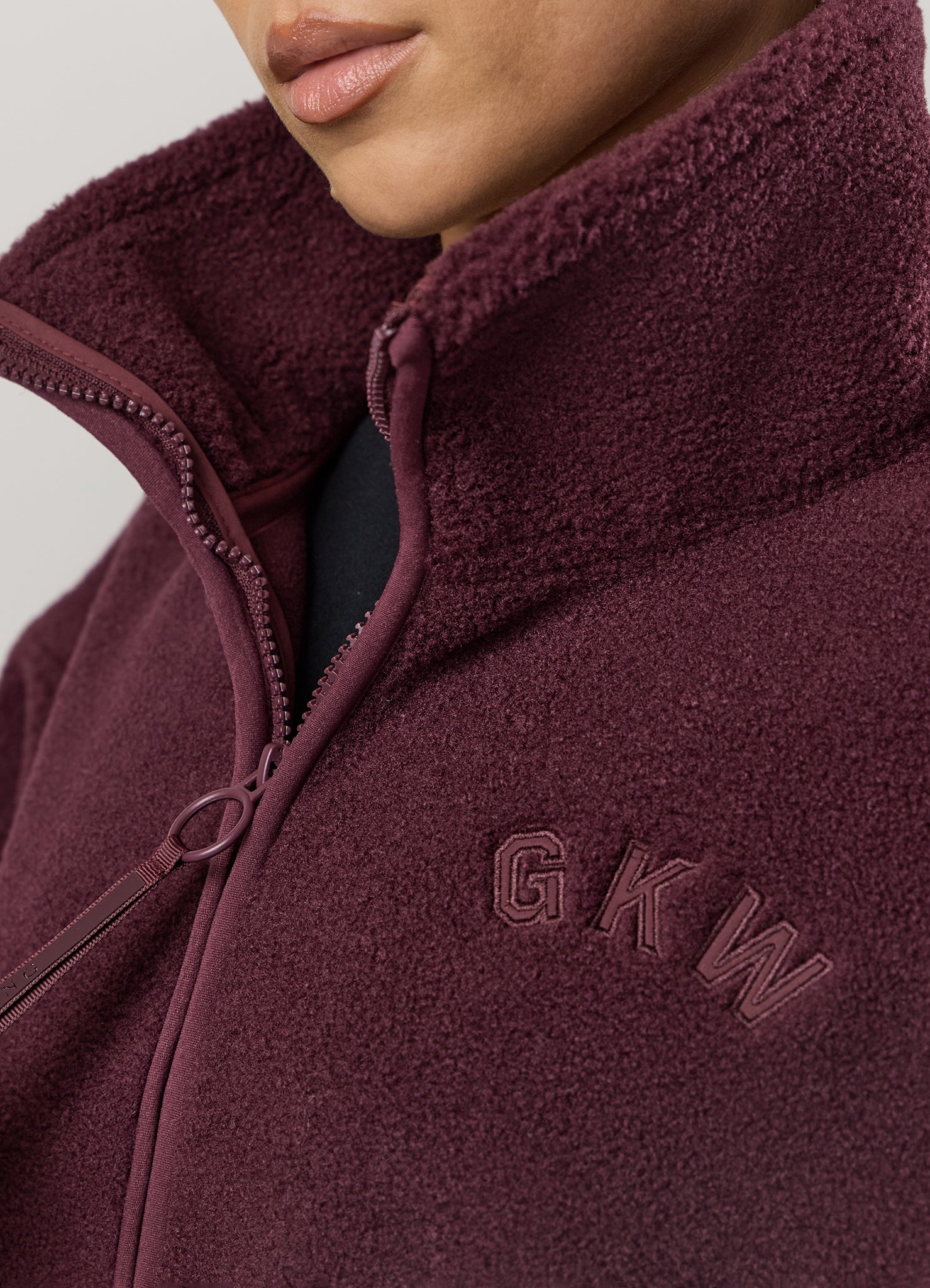 Gym King Cropped Borg Full Zip - Vibrant Fig