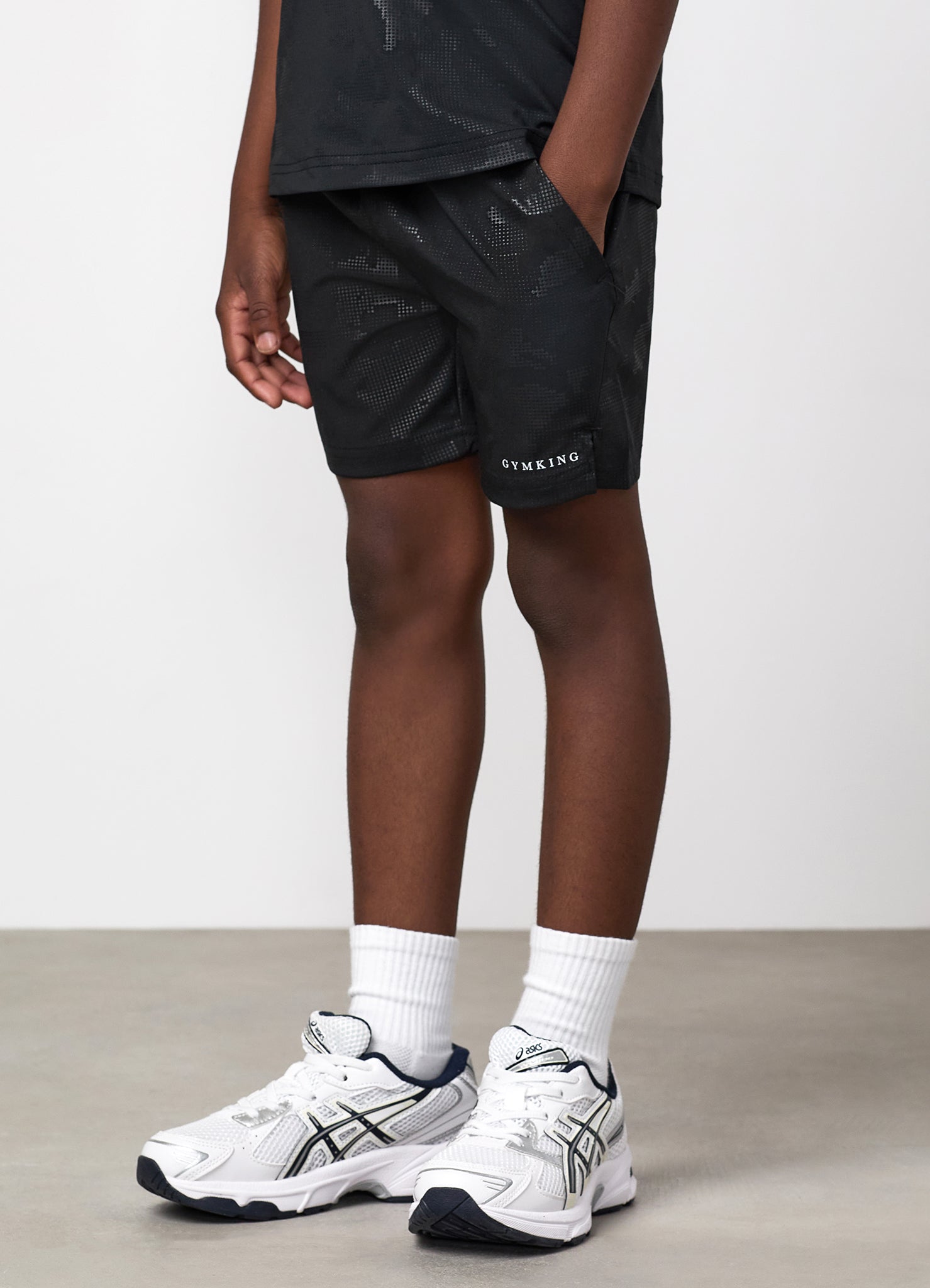 Gym King Older Kids Debossed Camo Short - Black