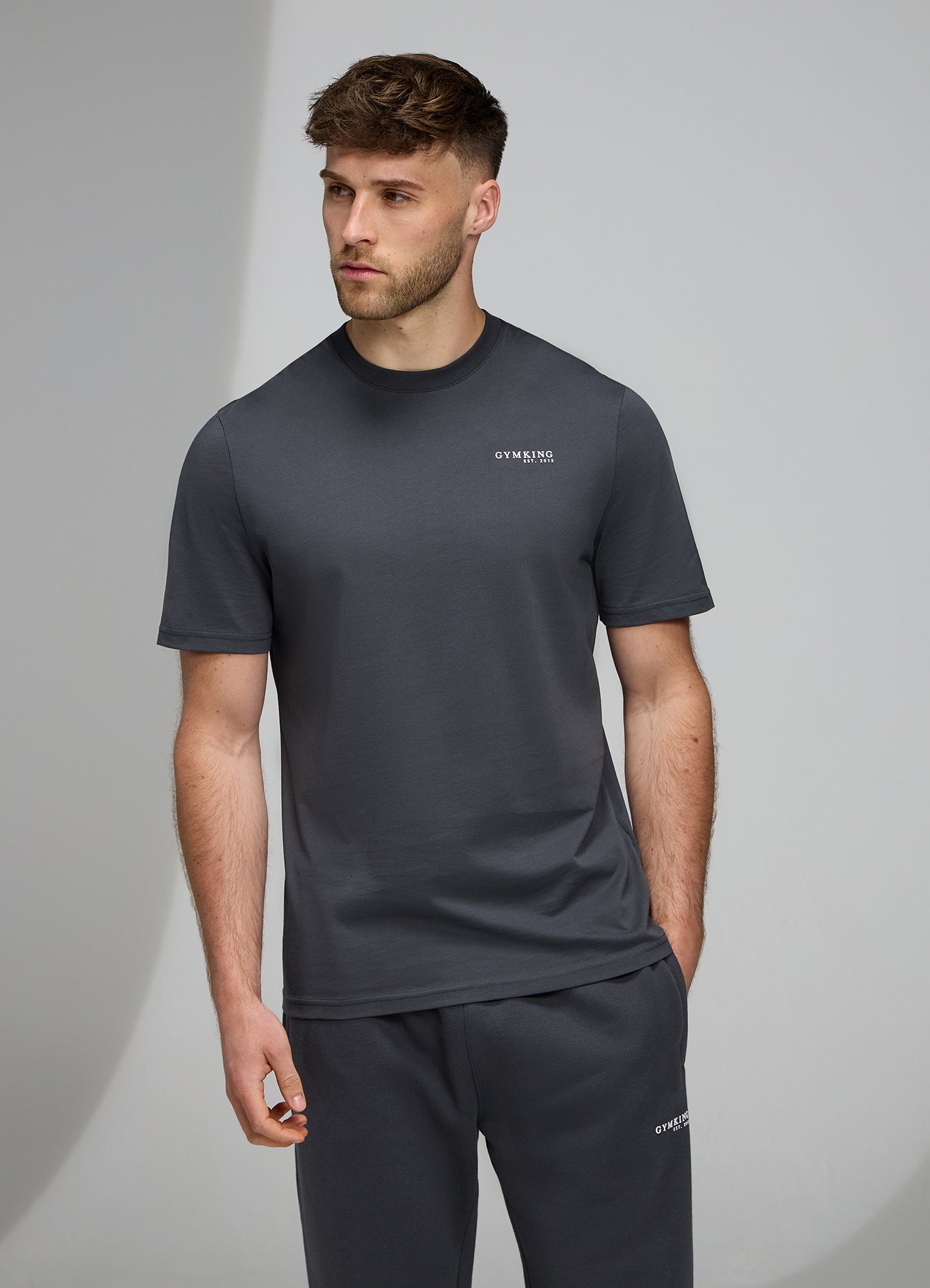 Gym King Established Regular Fit Tee - Pewter/White