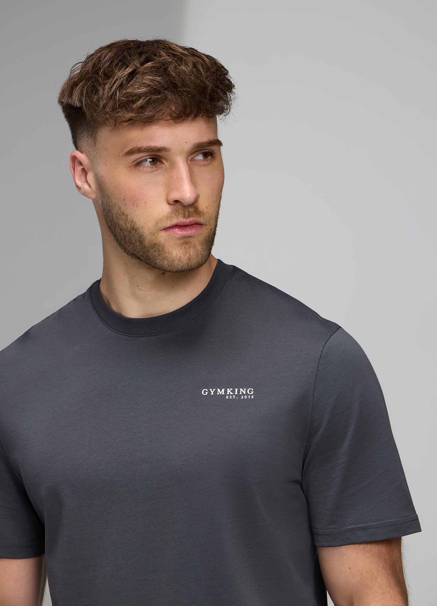 Gym King Established Regular Fit Tee - Pewter/White