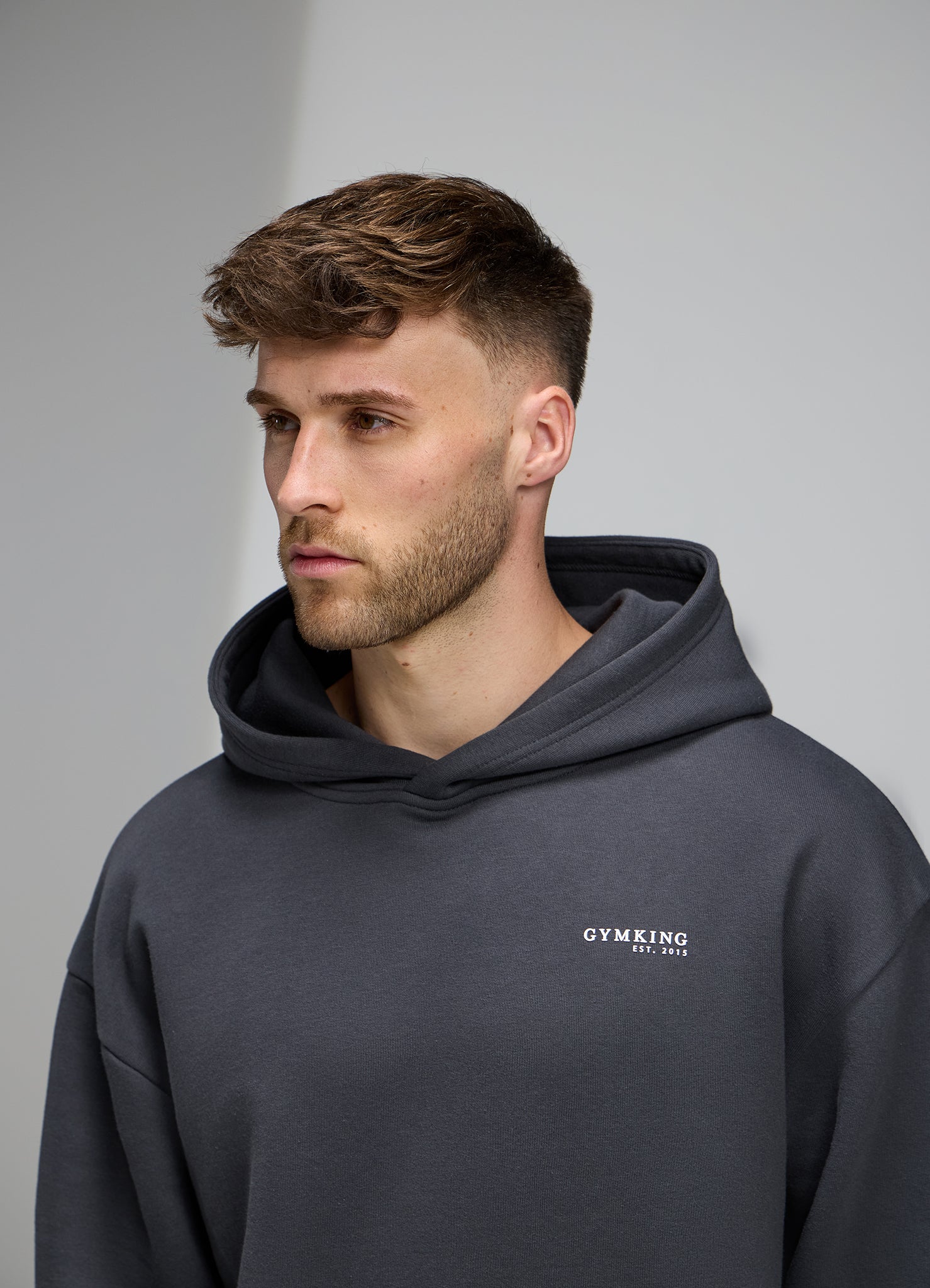 Gym King Established Relaxed Fit Hood - Pewter/White