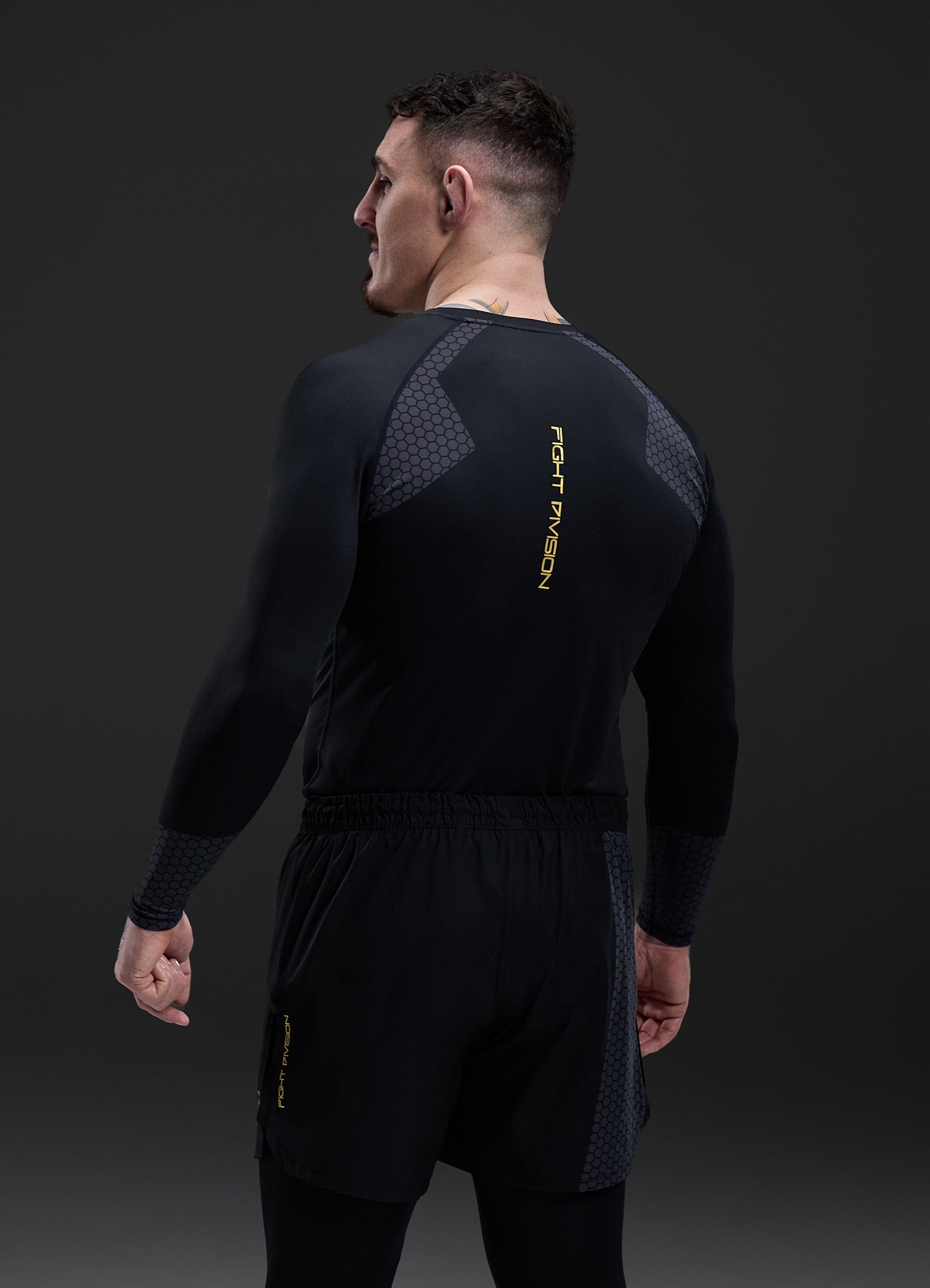 Gym King Fight Division Combat Long Sleeve Rash Guard - Black