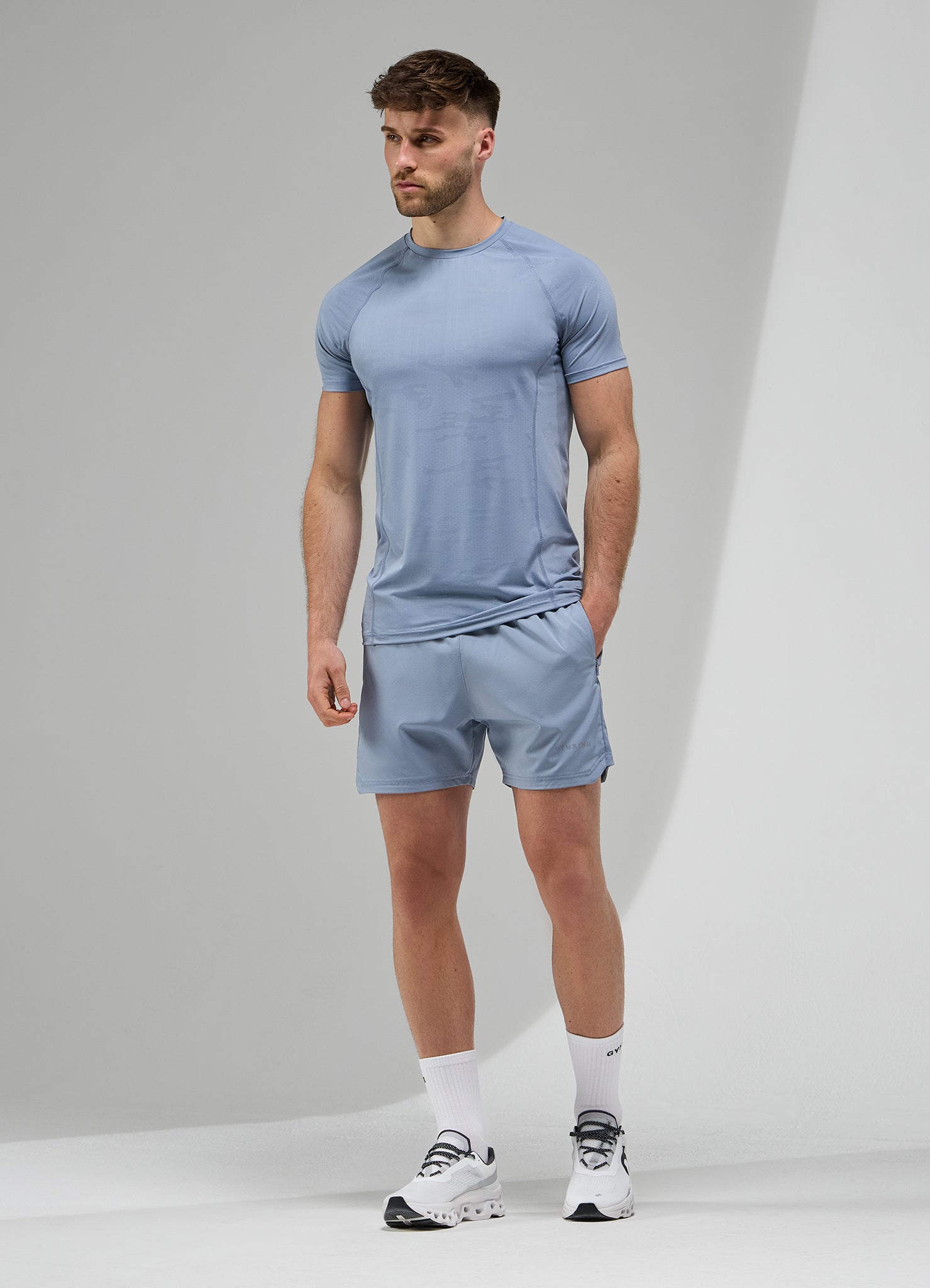 Gym King Focus Camo Knit Tee - Dusk Blue