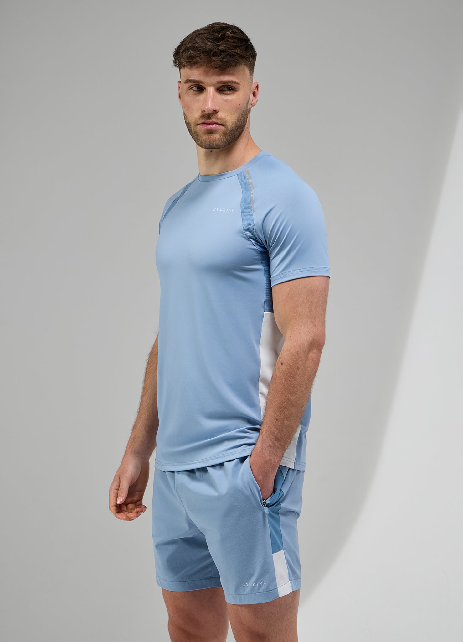 Gym King Focus Woven Tee - Dusk Blue/White