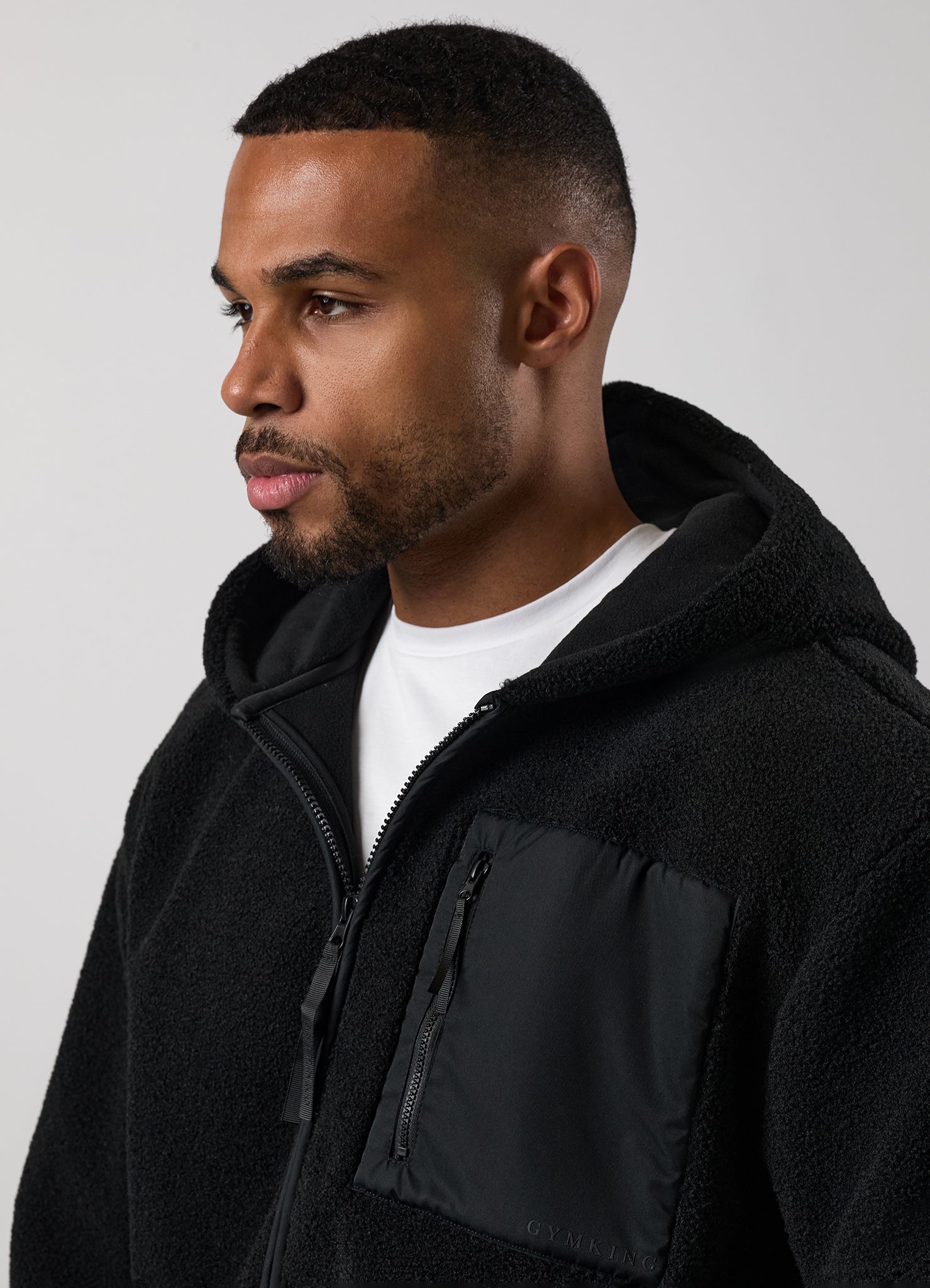 Gym King Linear Full Zip Borg Jacket - Black