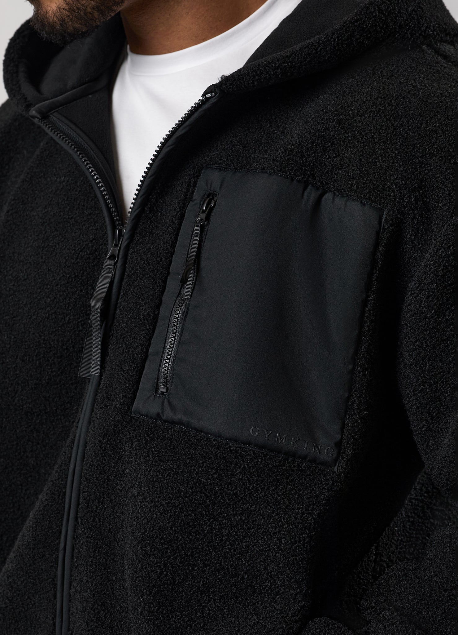 Gym King Linear Full Zip Borg Jacket - Black