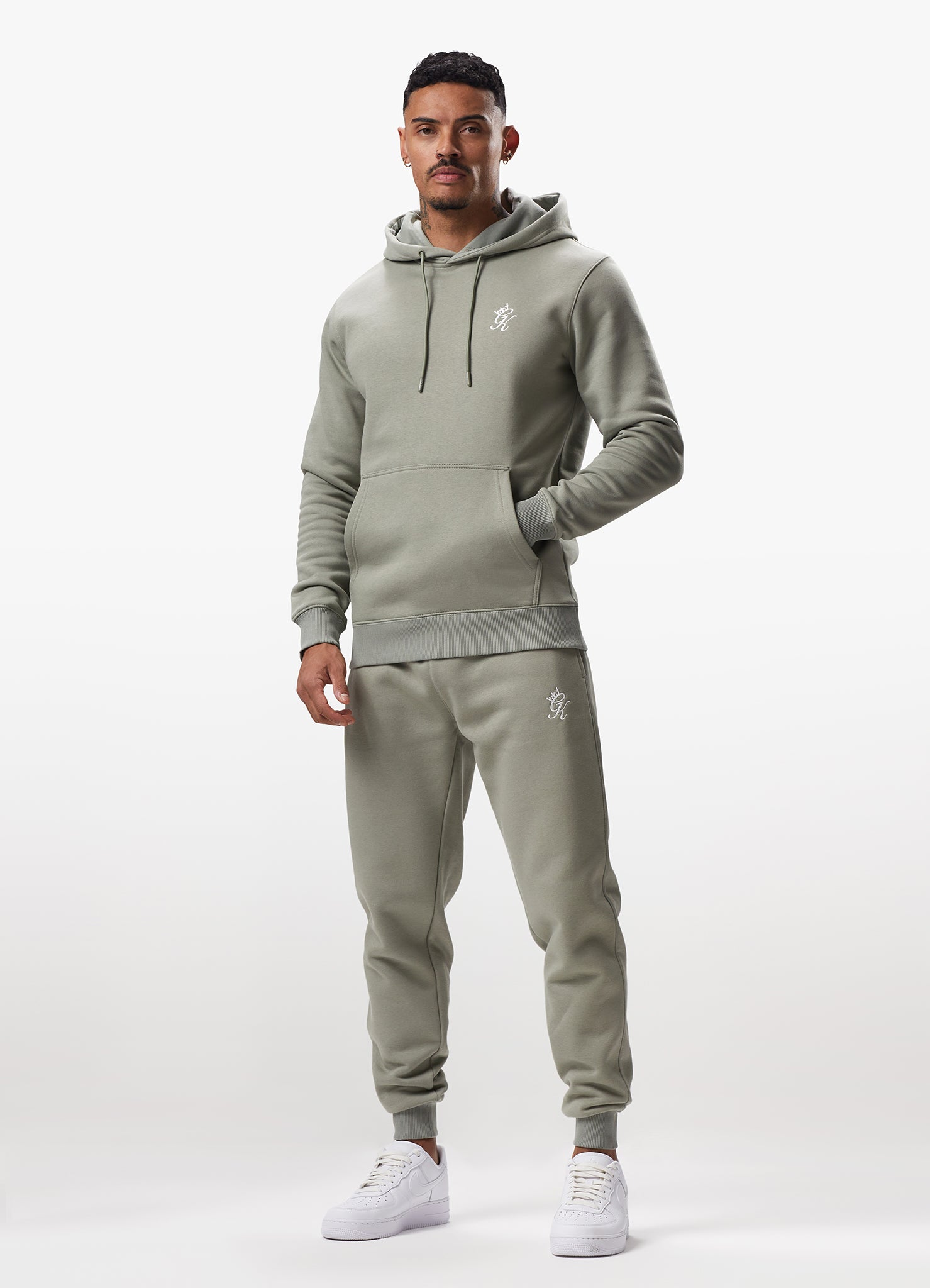 New Gym King Full Hooded Tracksuit Top & Bottoms Gym Wear Muscle Fit Steel  Grey