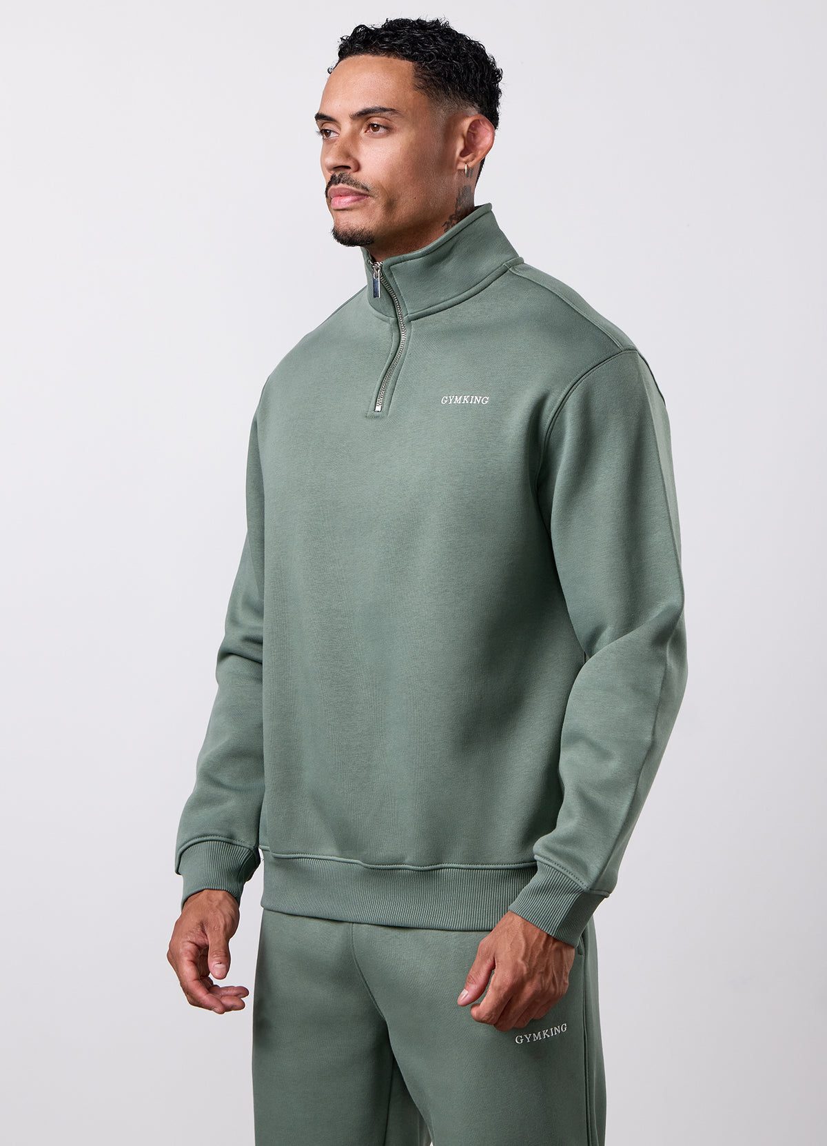 Gym King Fundamental Linear 1/4 Hoodie - Laurel Green