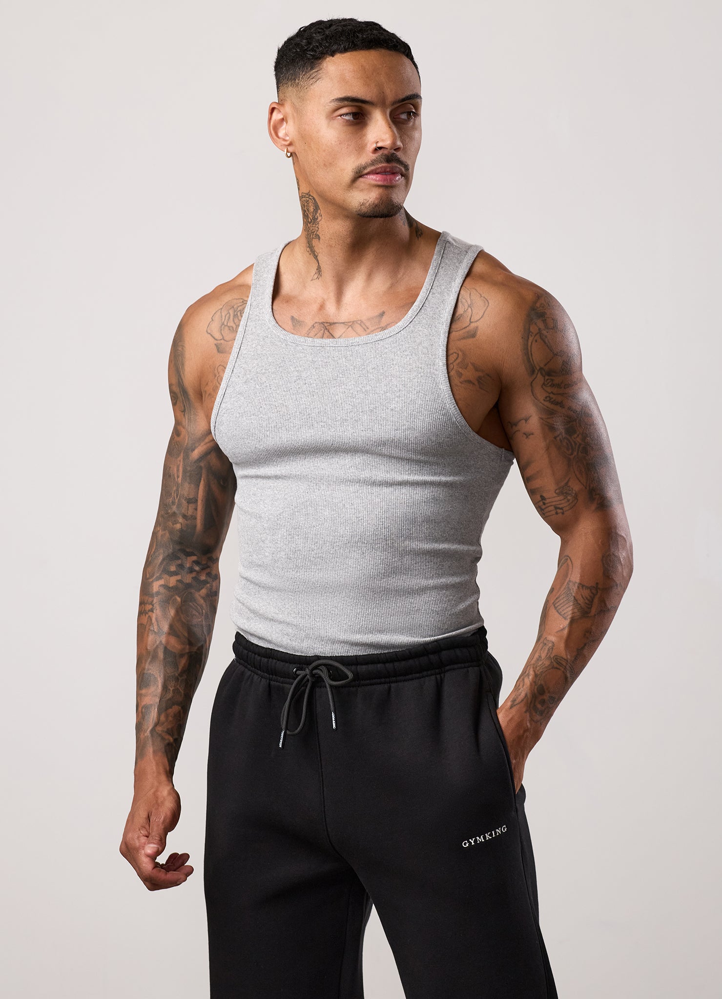 Gym King Fundamental Rib Vest - Grey Marl