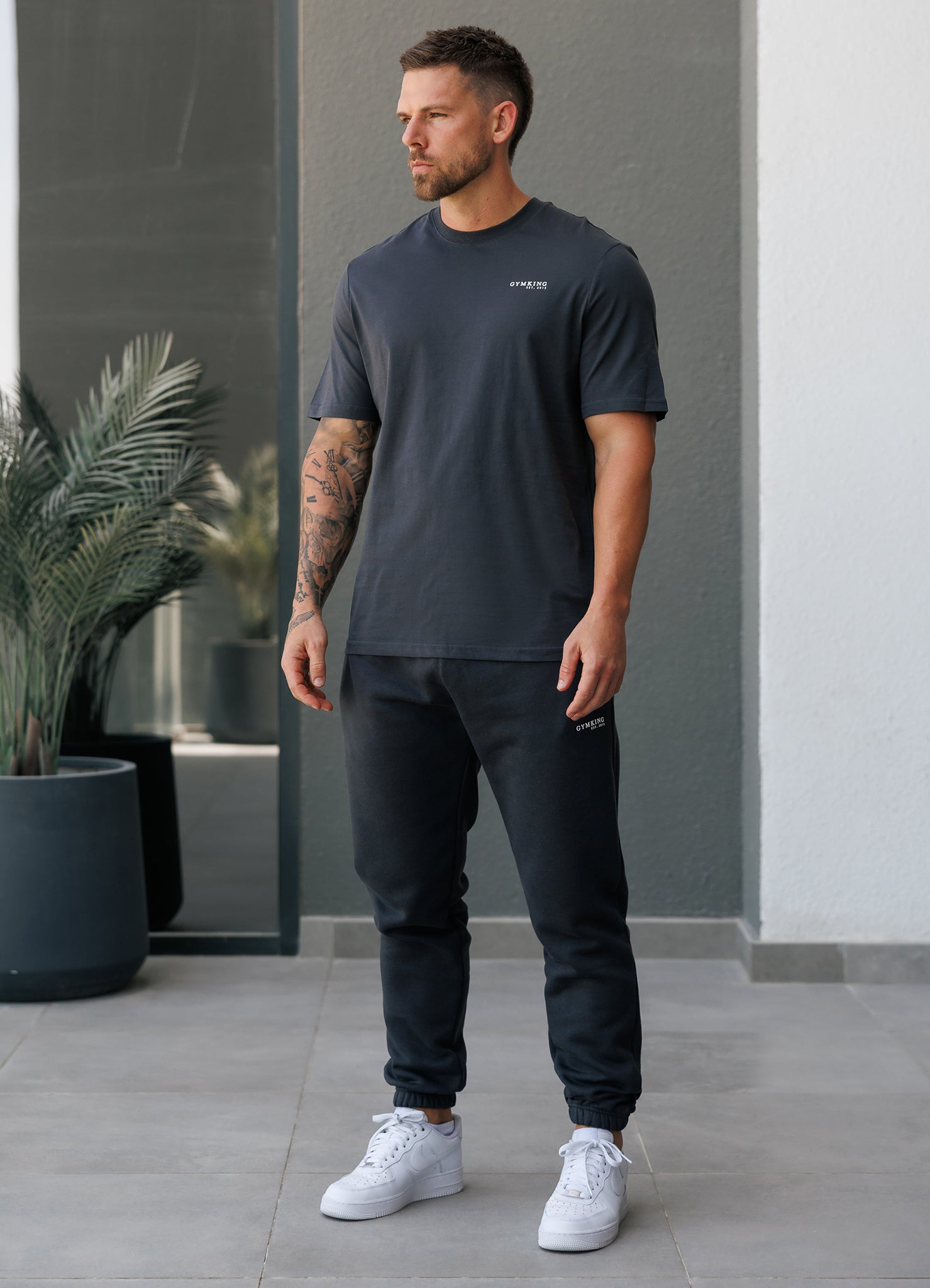 Gym King Established Regular Fit Tee - Pewter/White