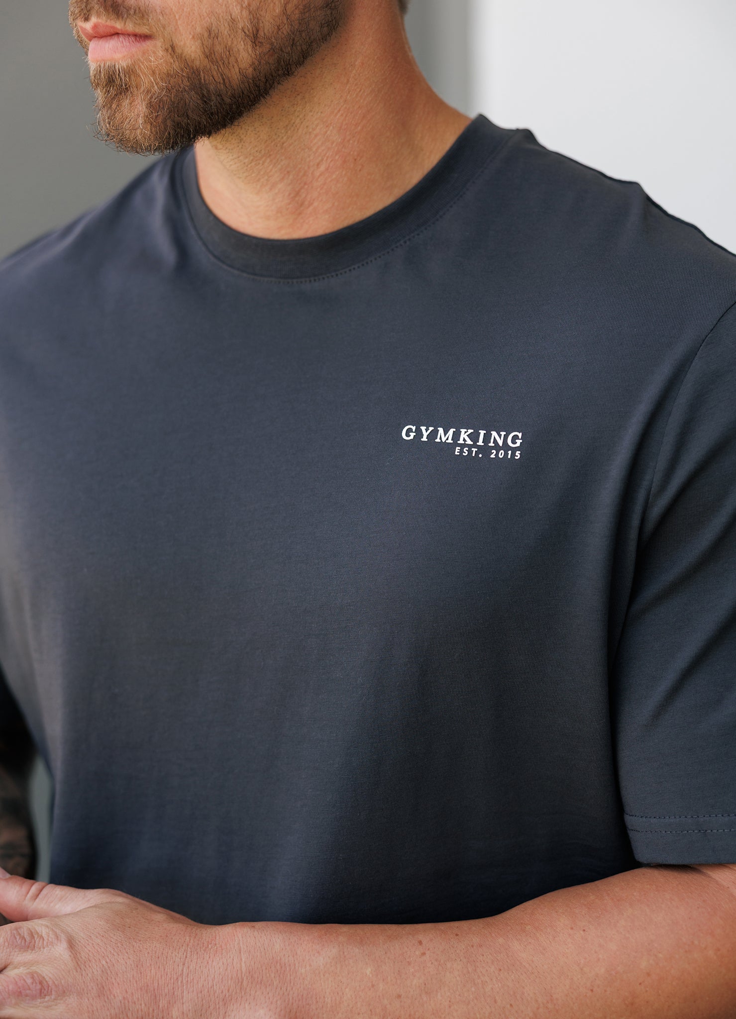 Gym King Established Regular Fit Tee - Pewter/White