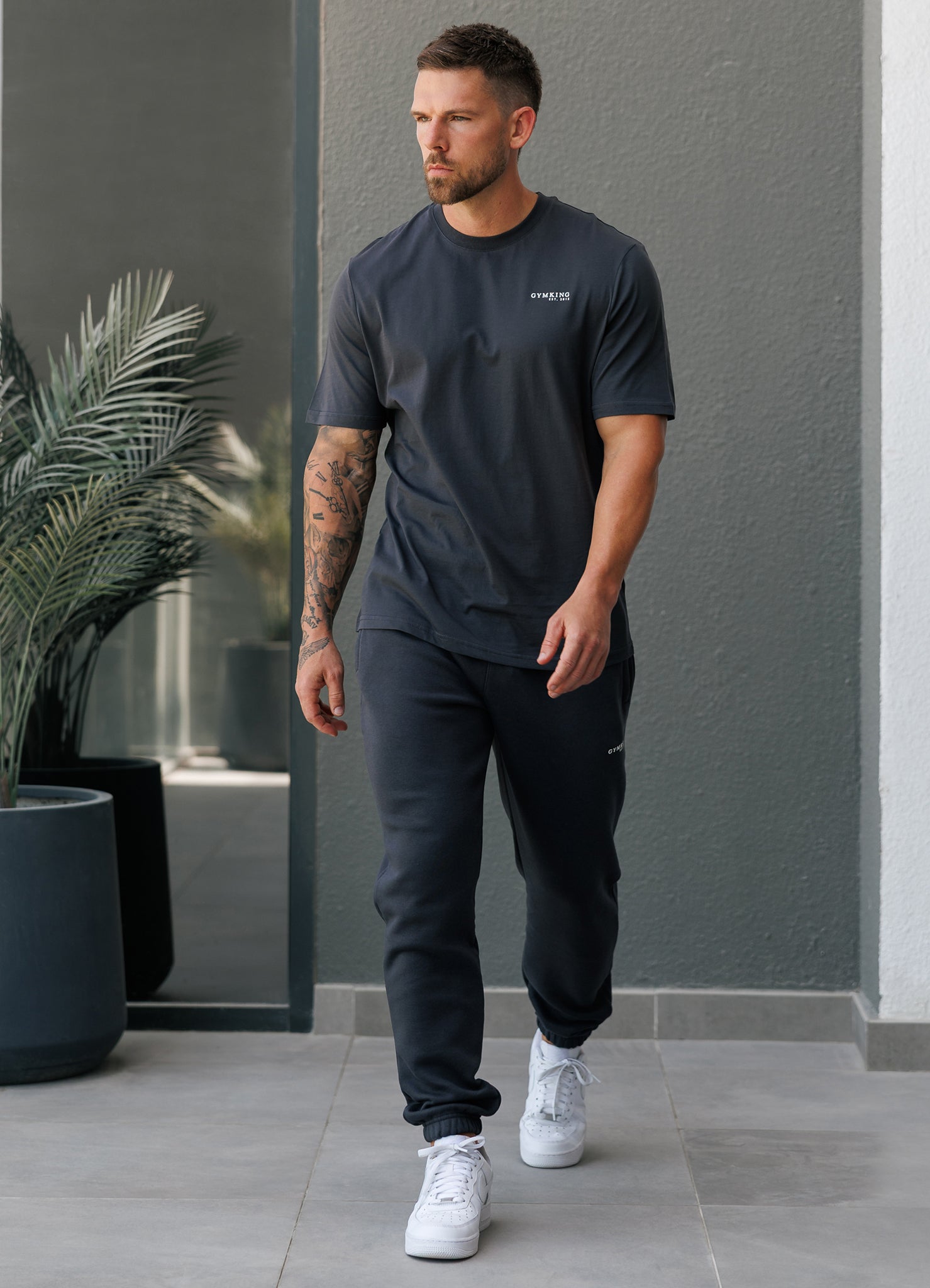 Gym King Established Regular Fit Tee - Pewter/White