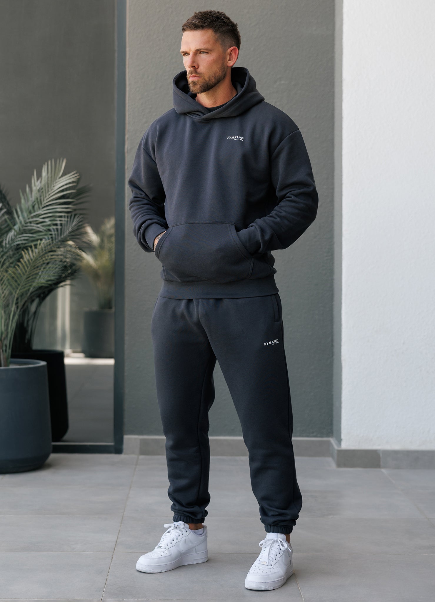 Gym King Established Relaxed Fit Hood - Pewter/White