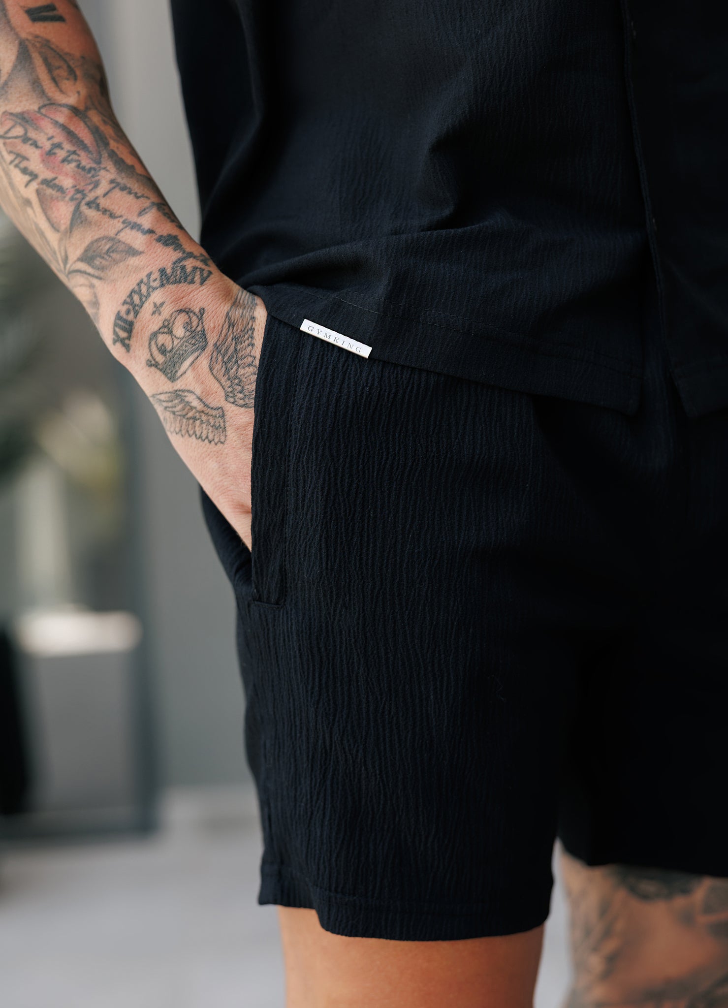 Gym King Signature Woven Texture Short - Black