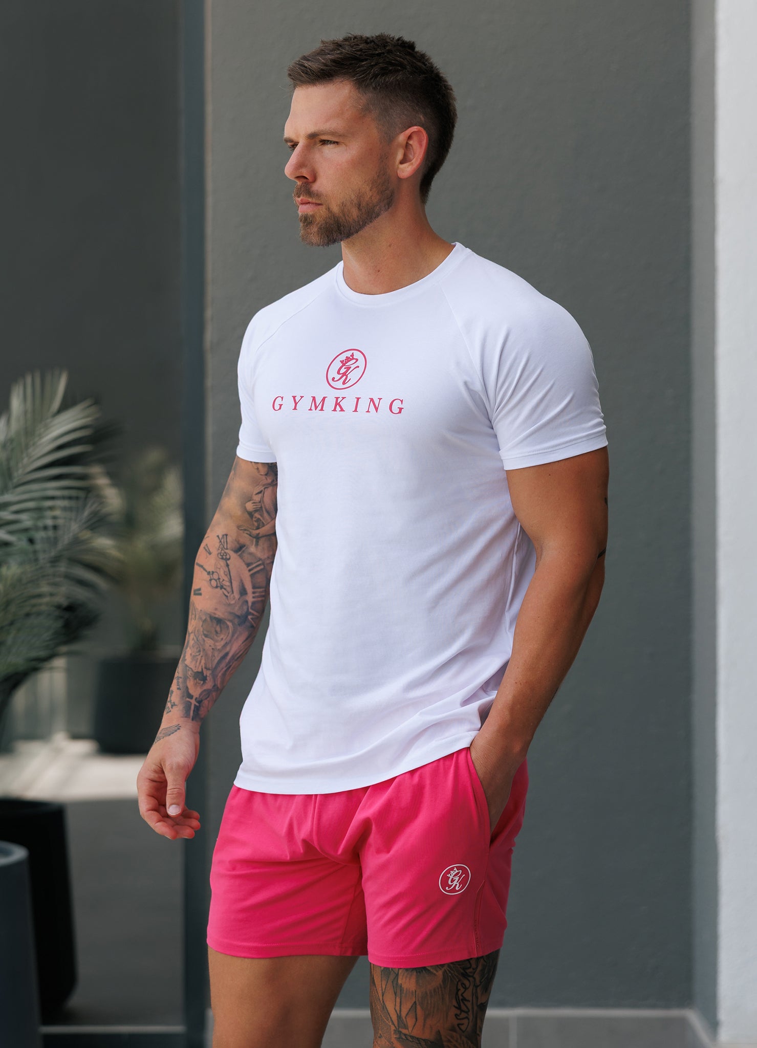 Gym King Pro Jersey Tee - White/Pink