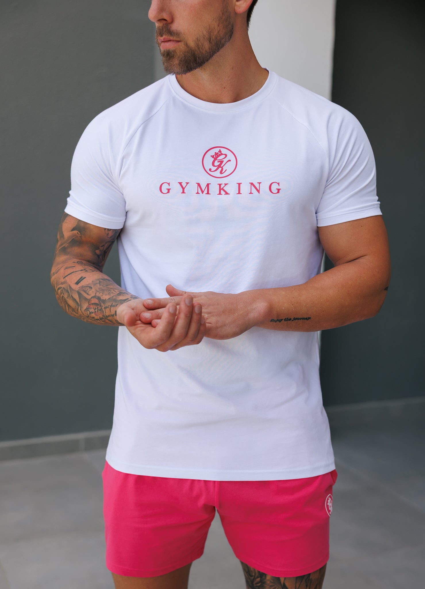 Gym King Pro Jersey Tee - White/Pink