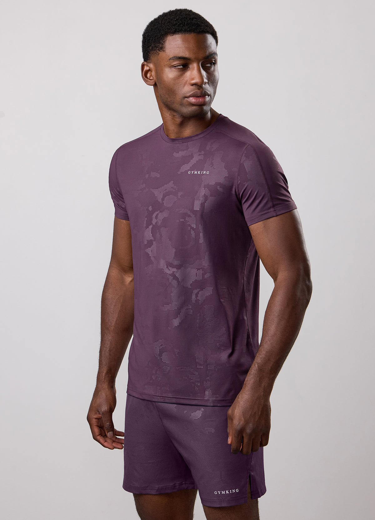 Gym King Debossed Camo T-Shirt - Dark Plum