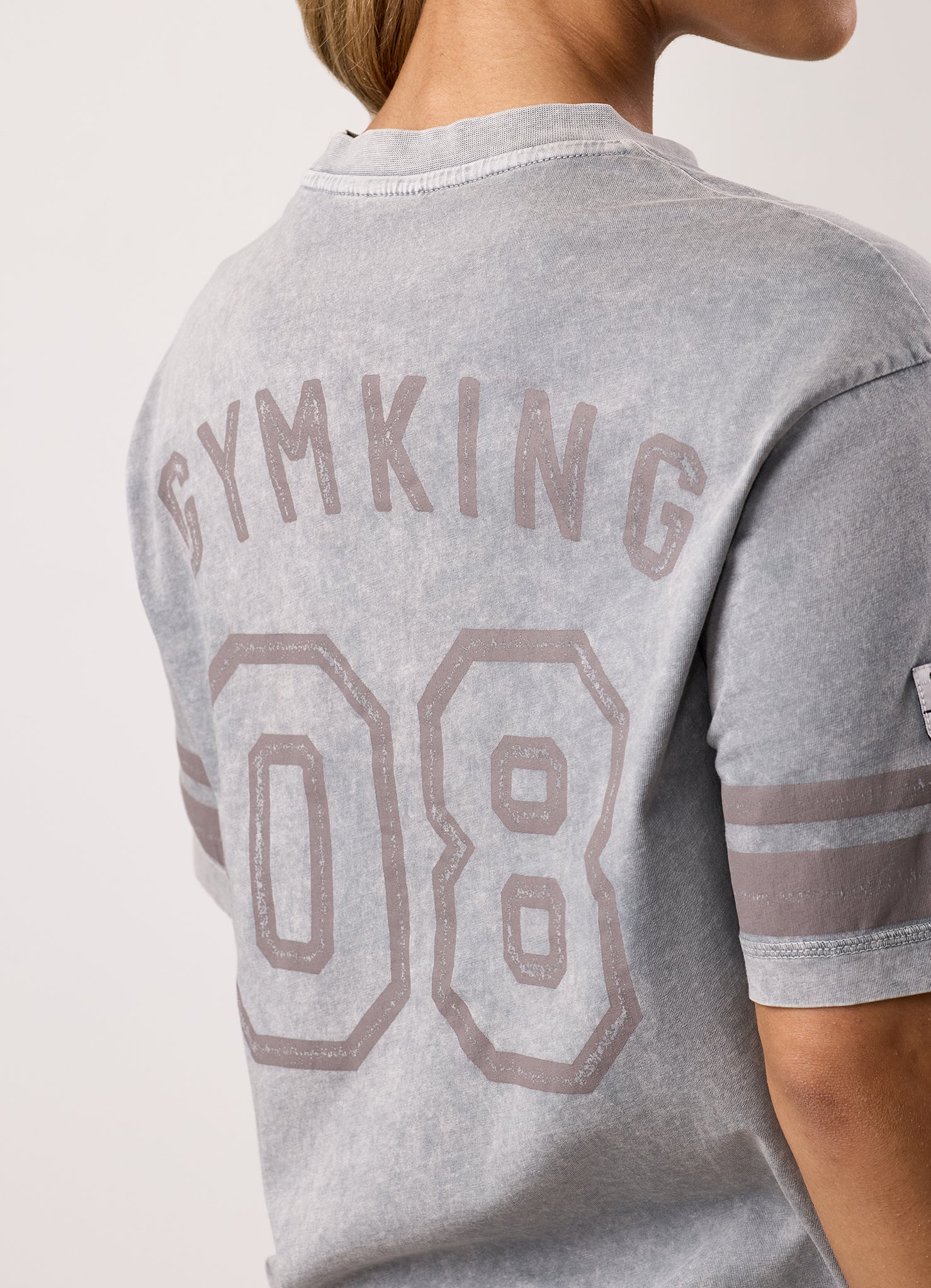 Gym King Limitless Jersey Boyfriend Tee - Washed Light Grey