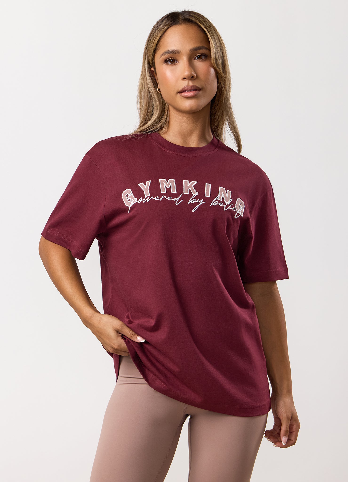 Gym King Powered By Belief BF Tee - Deep Cherry
