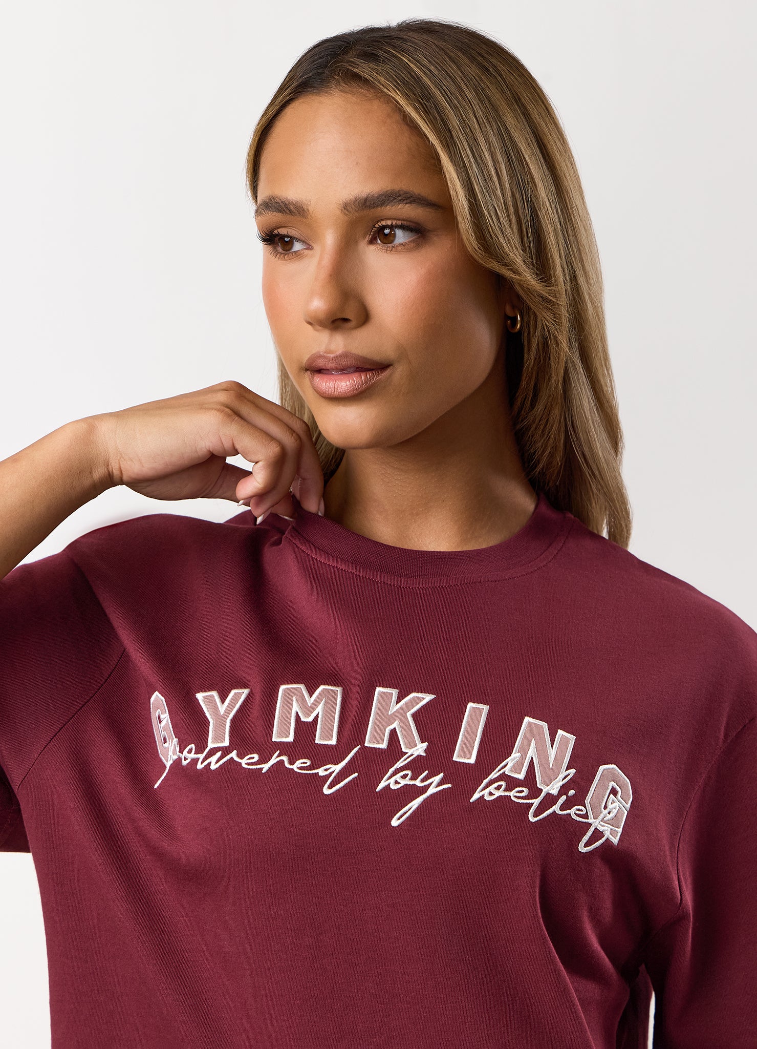 Gym King Powered By Belief BF Tee - Deep Cherry