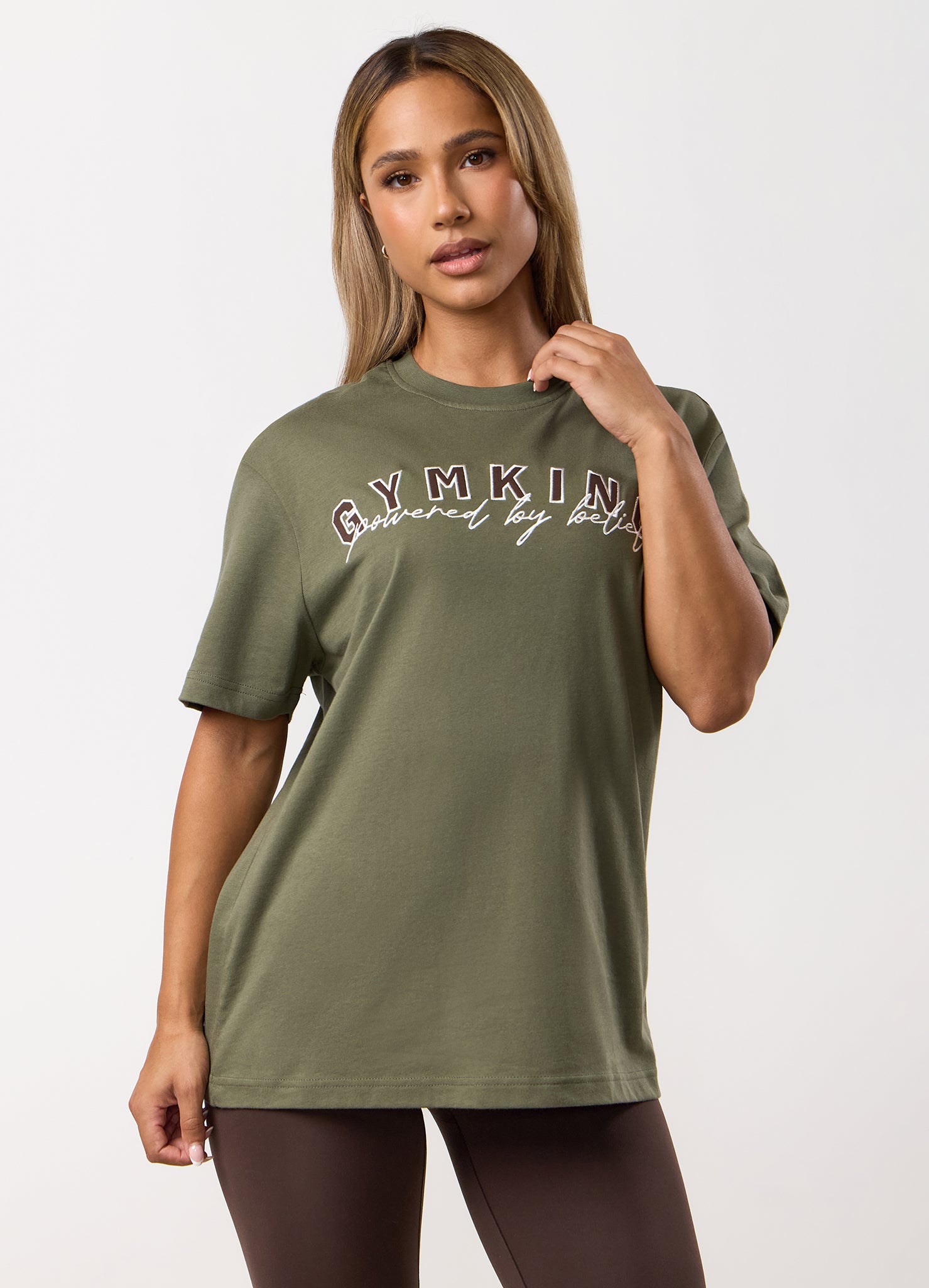 Gym King Powered By Belief BF Tee - Warm Khaki