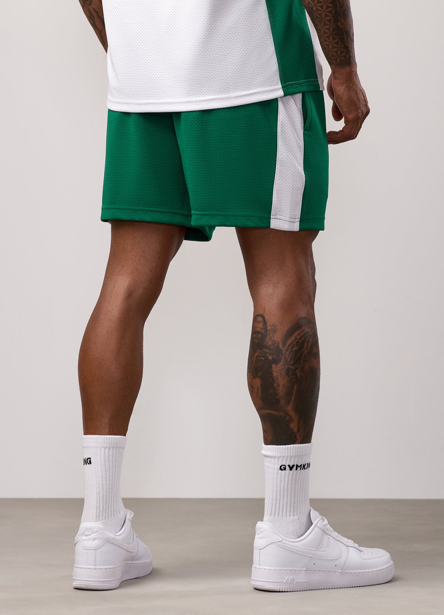 Gym King Pro Classic Mesh Short - White/Bottle Green