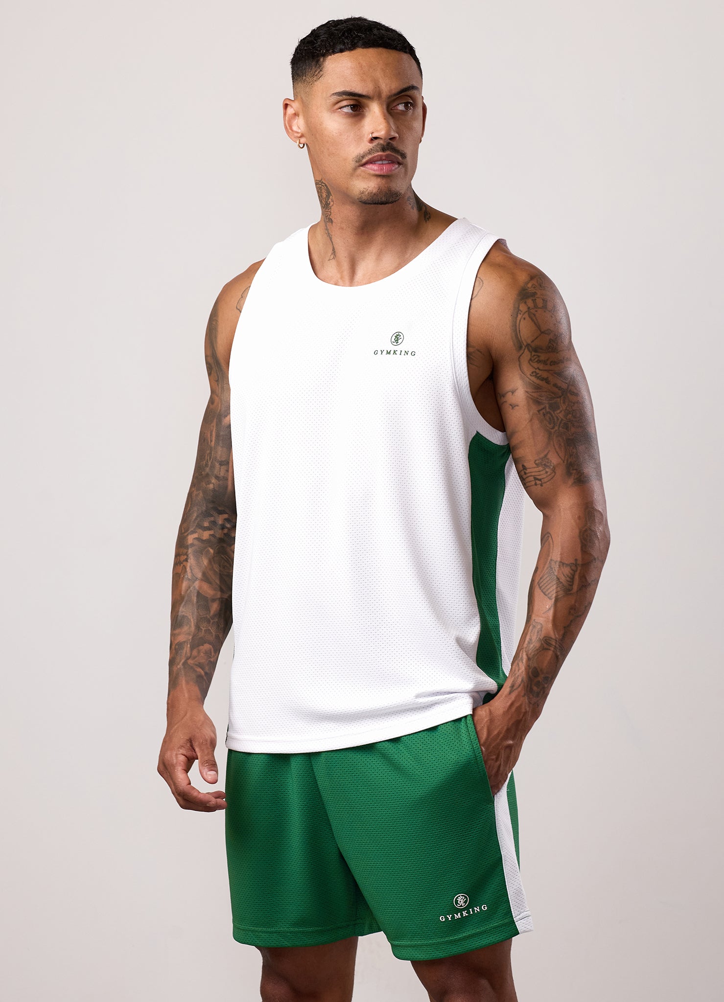 Gym King Pro Classic Mesh Vest - White/Bottle Green
