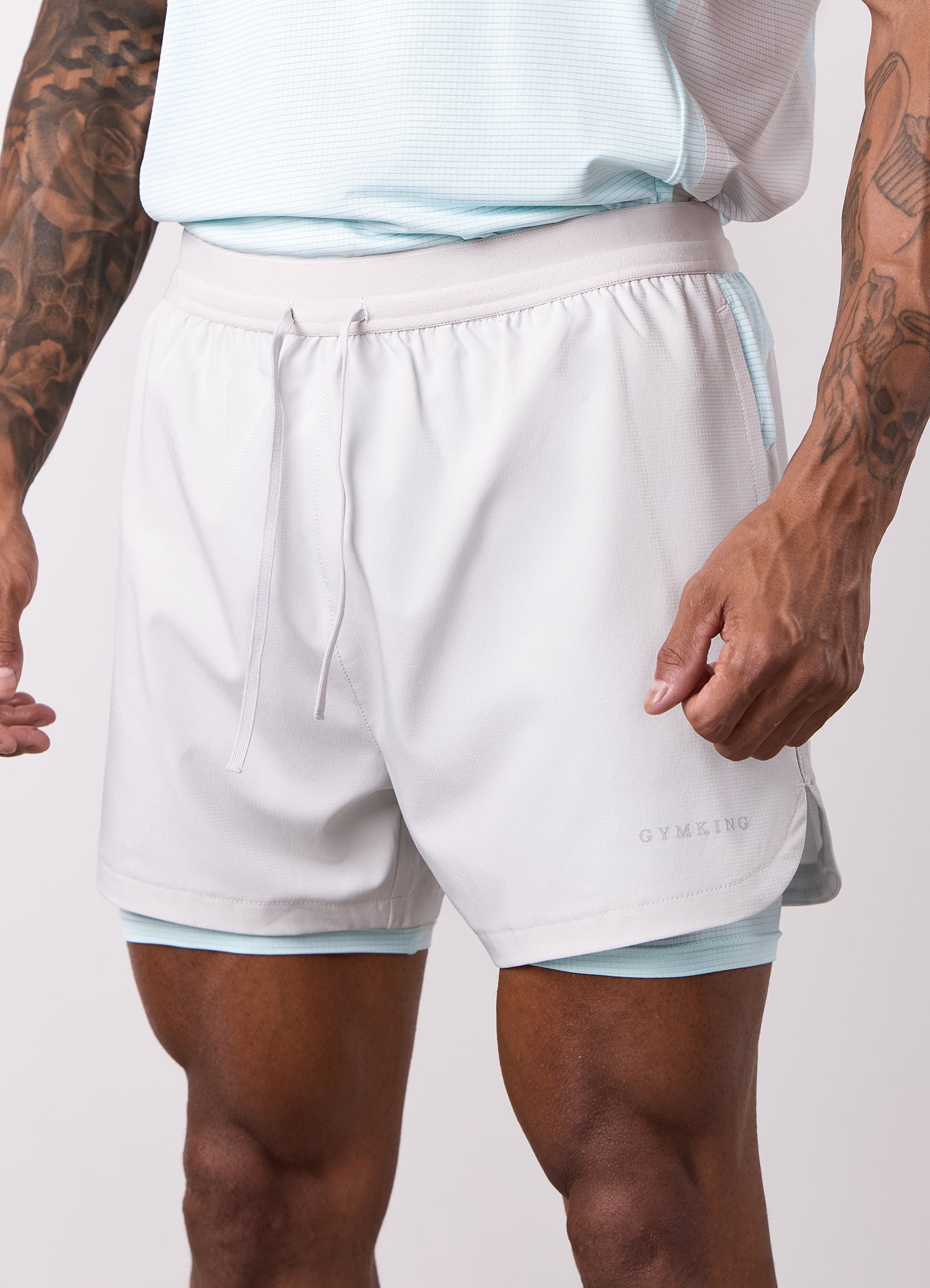 Gym King Progress 2-In-1 Short - Light Grey/Ice Blue