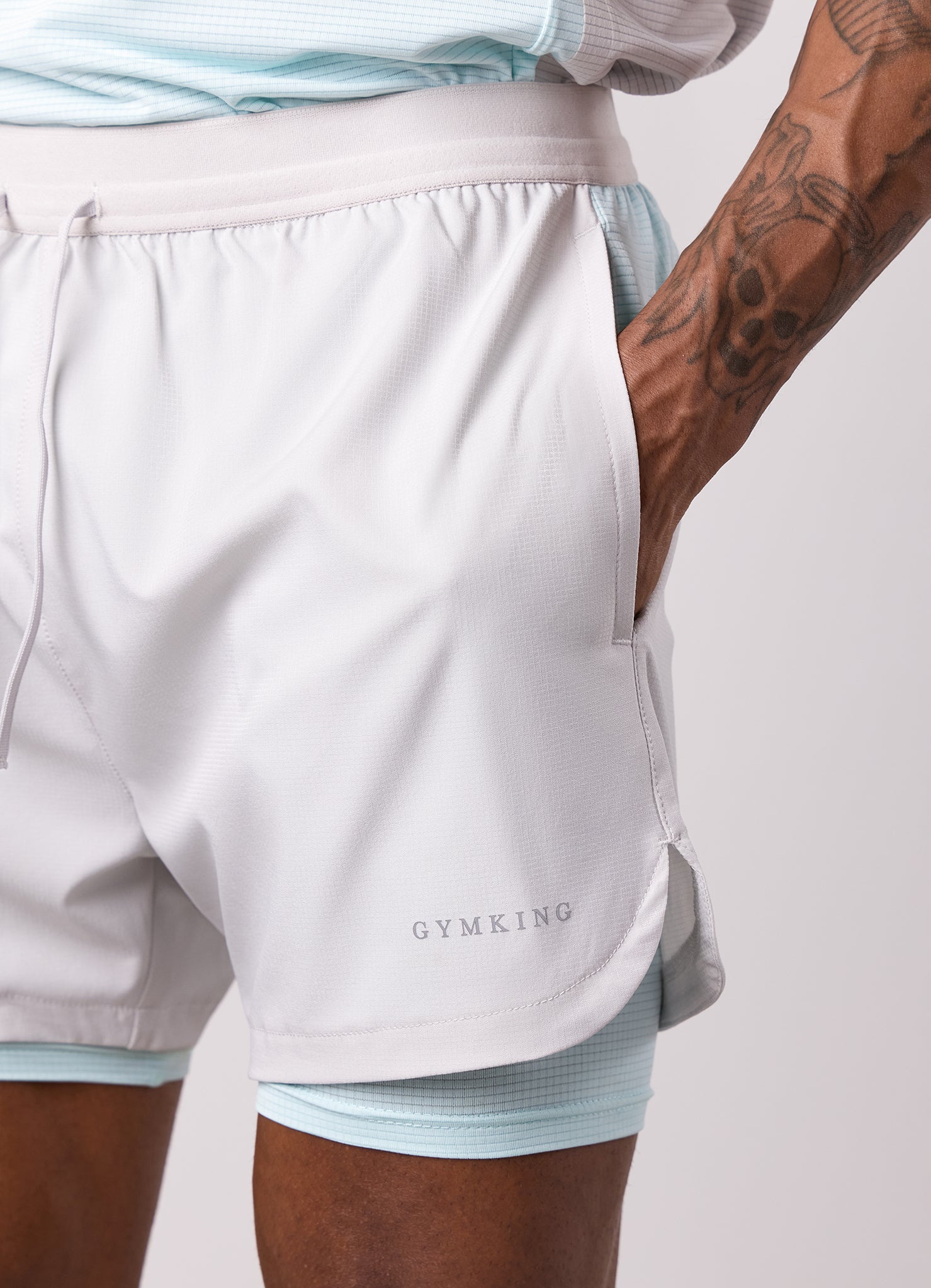 Gym King Progress 2-In-1 Short - Light Grey/Ice Blue