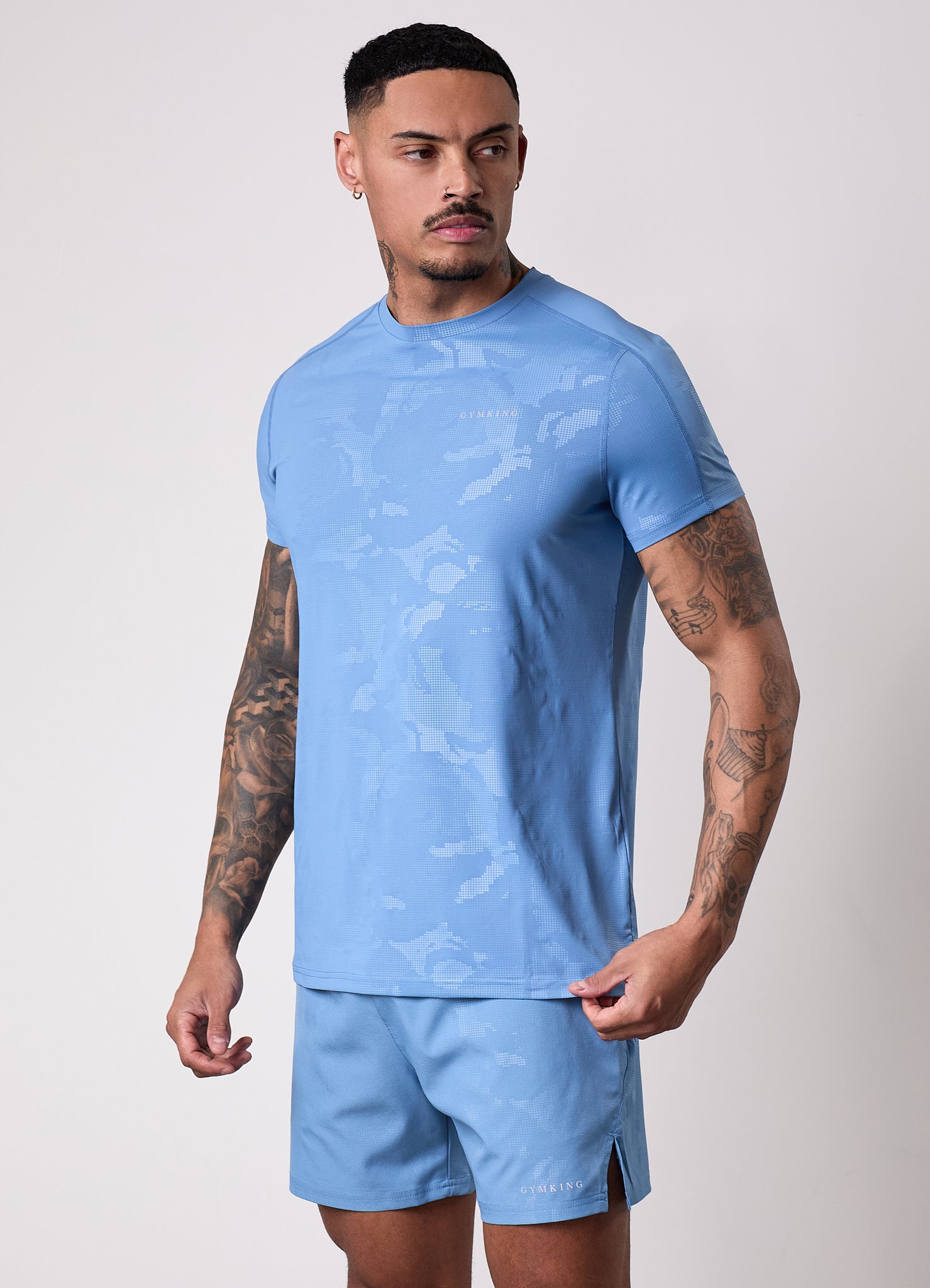 Gym King Debossed Camo SS Tee - Coastal Blue