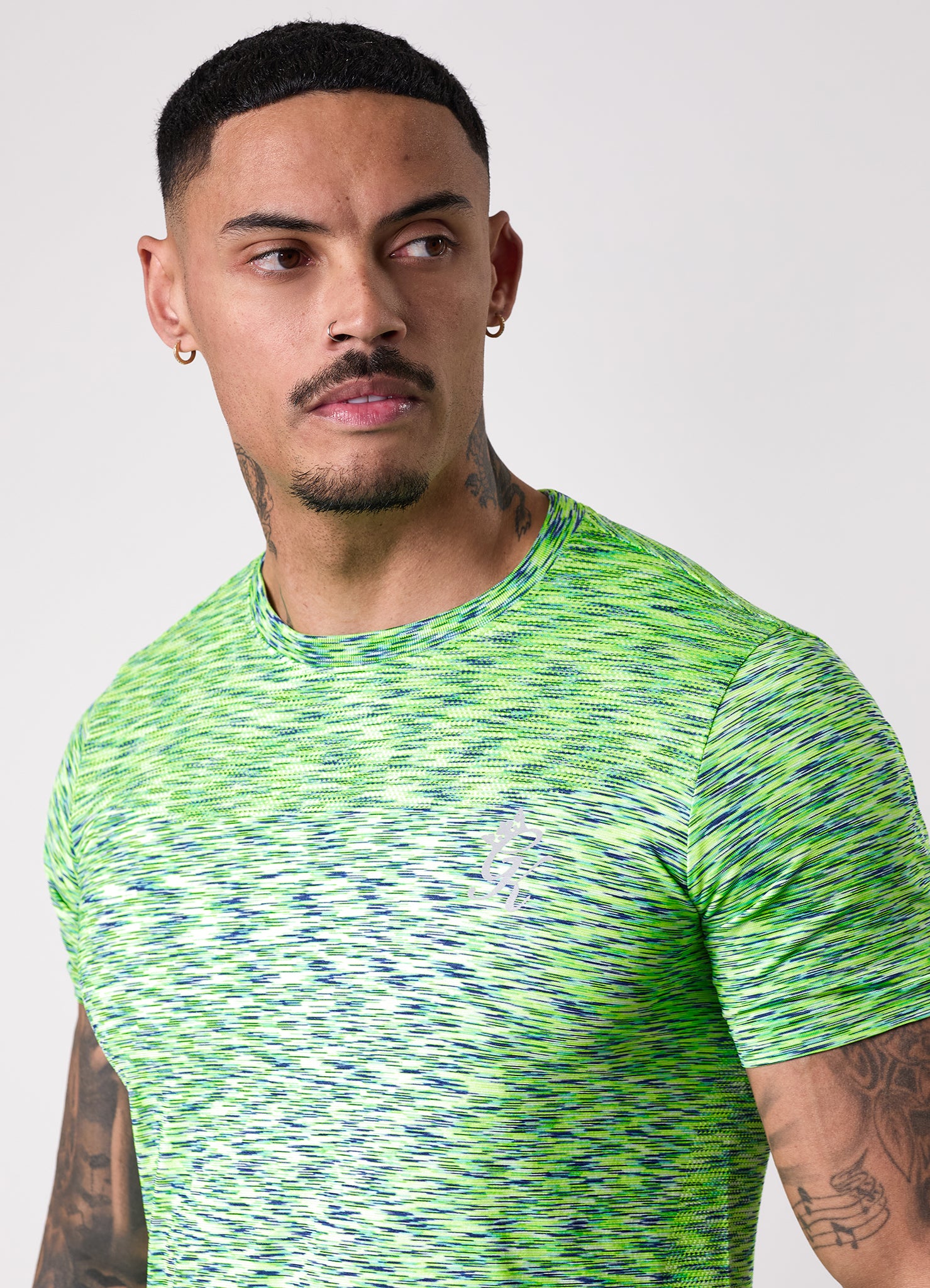 Gym King Energy Seamless Space Dye Tee - Lime/Navy Grindle