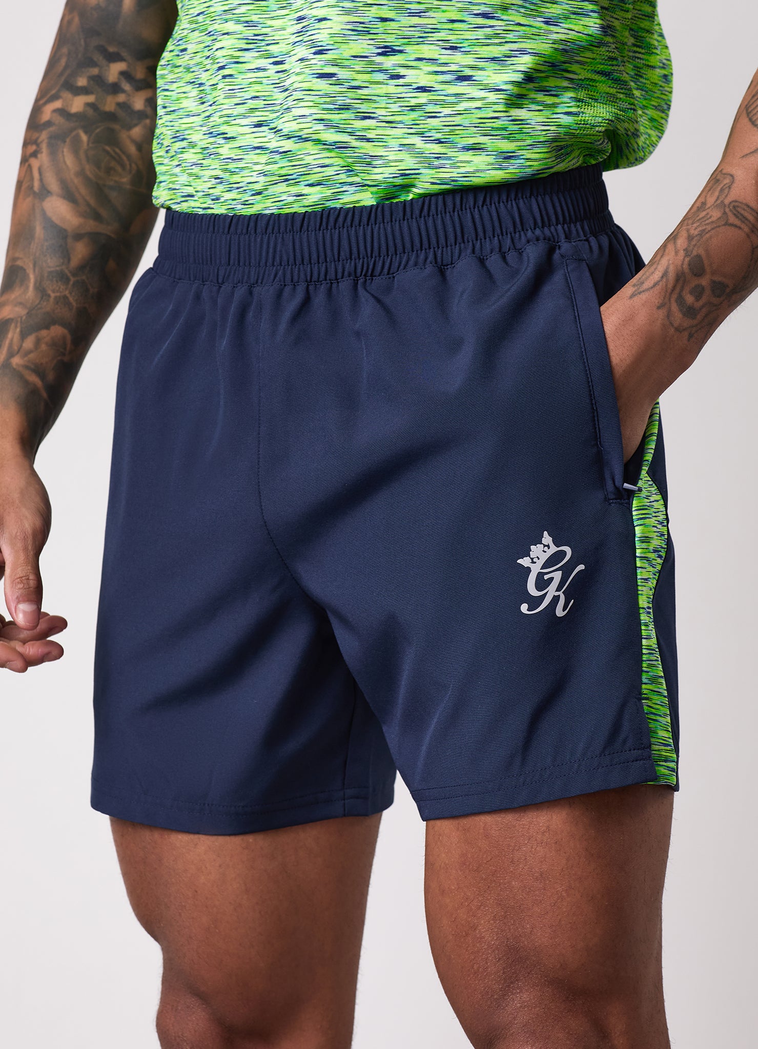 Gym King Space Dye Panel 5" Short - Navy/Lime/Navy Grindle
