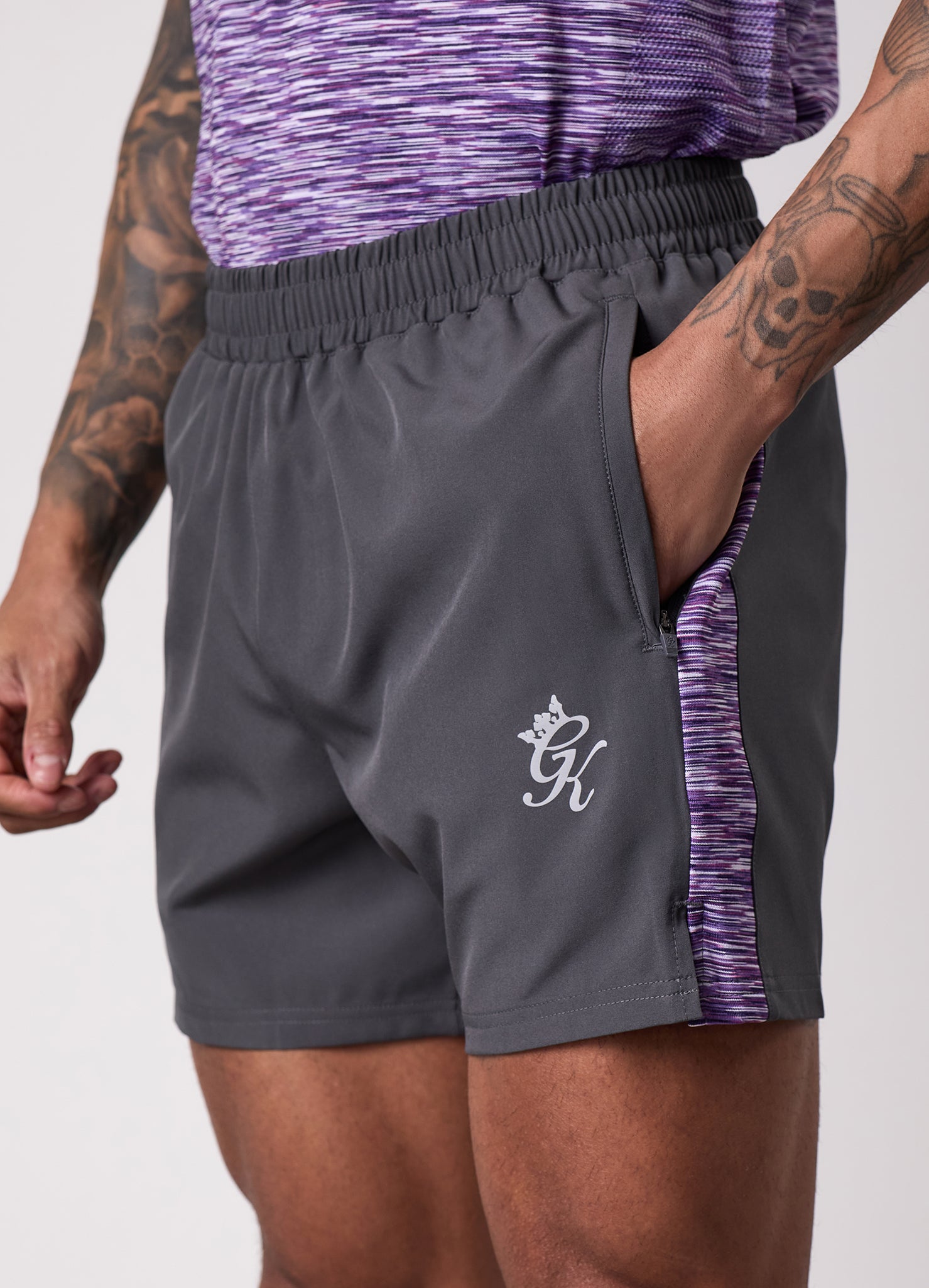 Gym King Space Dye Panel 5" Short - Graphite/Purple Haze Multi