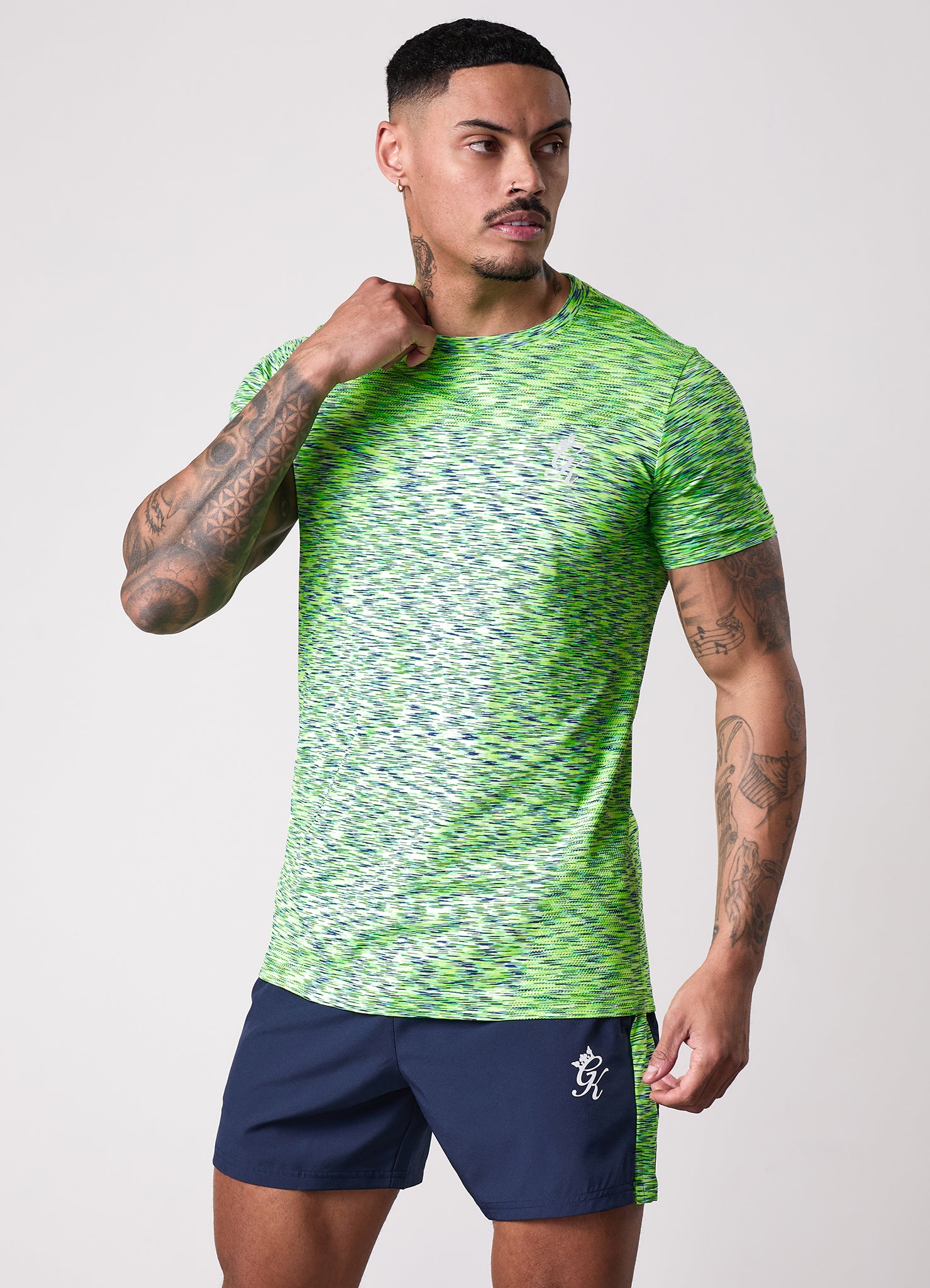 Gym King Energy Seamless Space Dye Tee - Lime/Navy Grindle